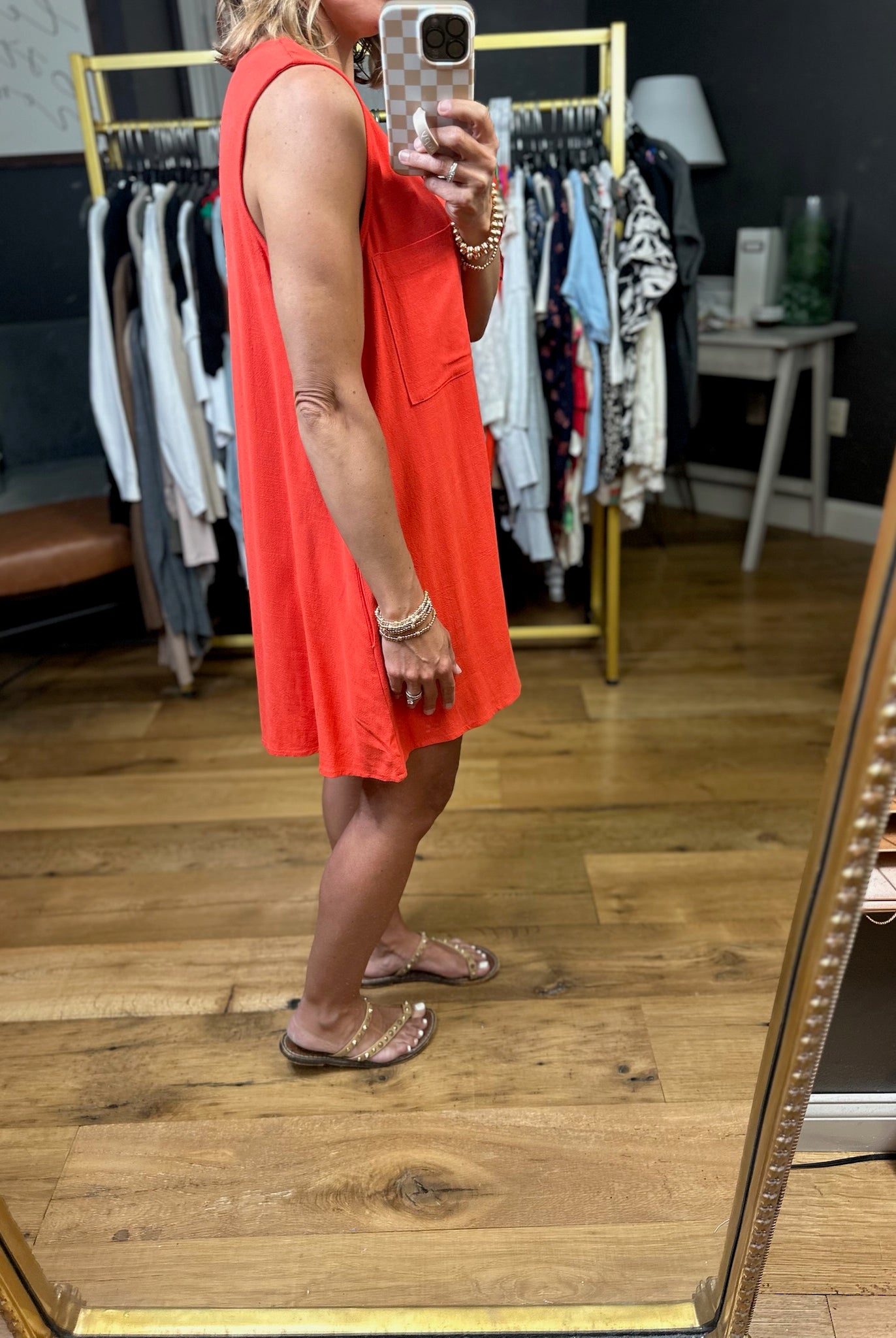 Tell That Story Button-Detail Romper - Tomato-Eesome-Anna Kaytes Boutique, Women's Fashion Boutique in Grinnell, Iowa