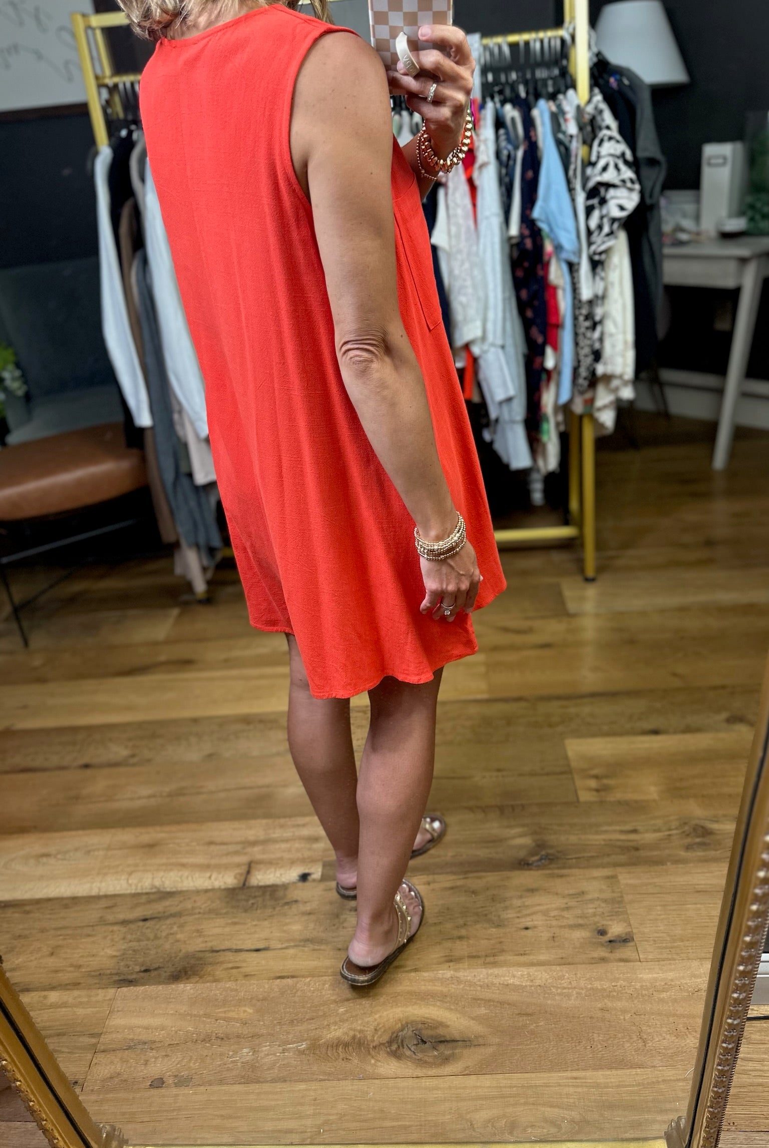 Tell That Story Button-Detail Romper - Tomato-Eesome-Anna Kaytes Boutique, Women's Fashion Boutique in Grinnell, Iowa