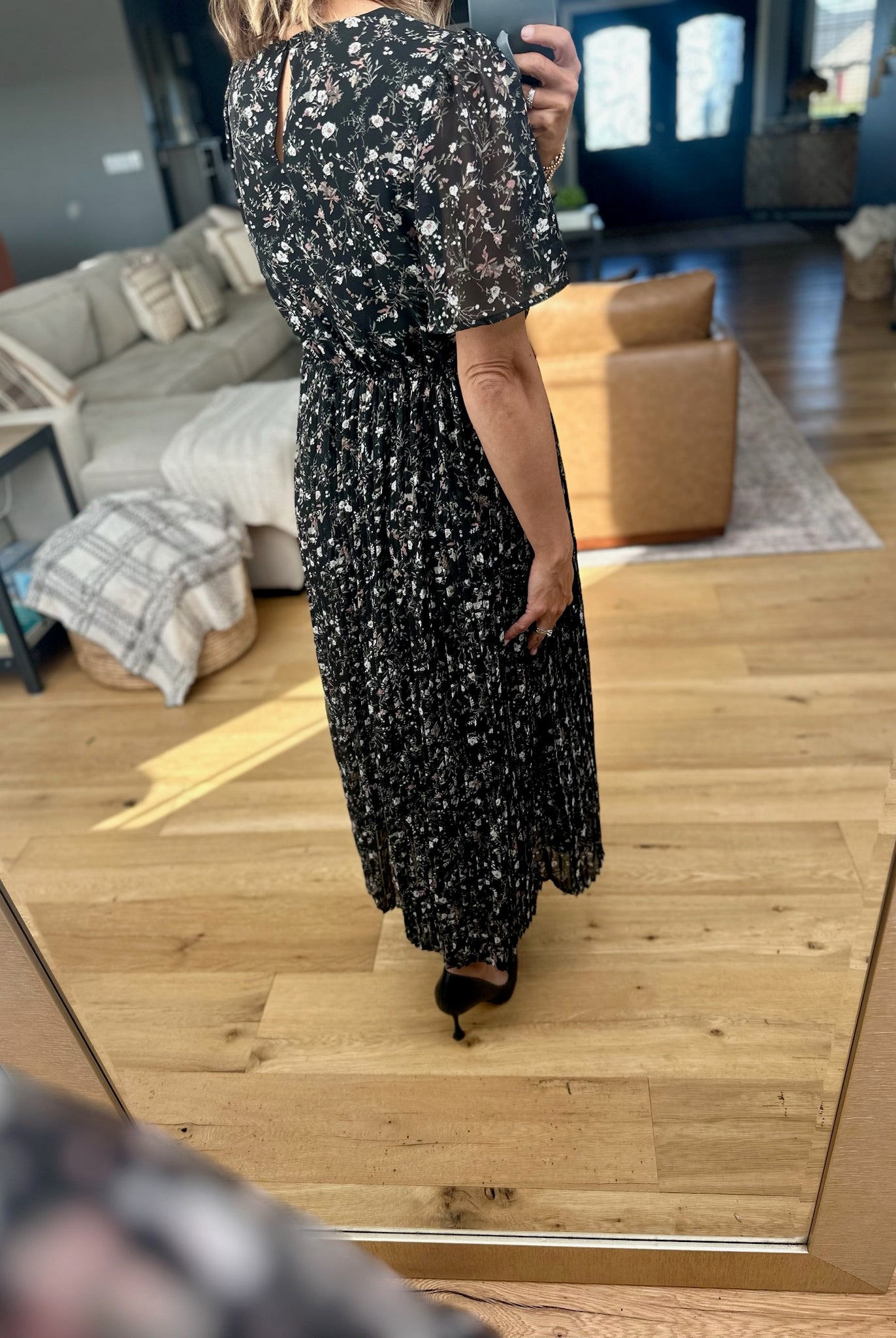 Looking Back Pleated Floral Dress-Hayden-Anna Kaytes Boutique, Women's Fashion Boutique in Grinnell, Iowa