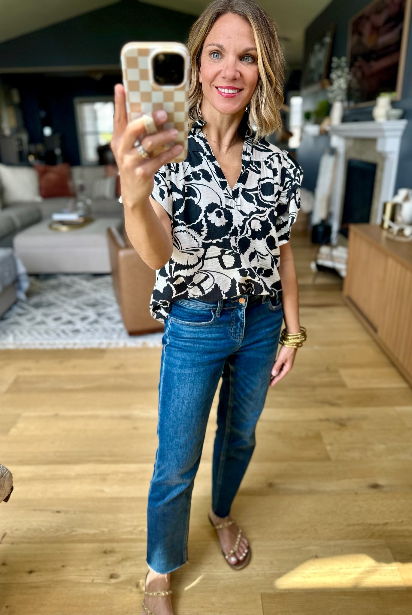 Where I Wander Patterned Top - Black/White-THML-Anna Kaytes Boutique, Women's Fashion Boutique in Grinnell, Iowa