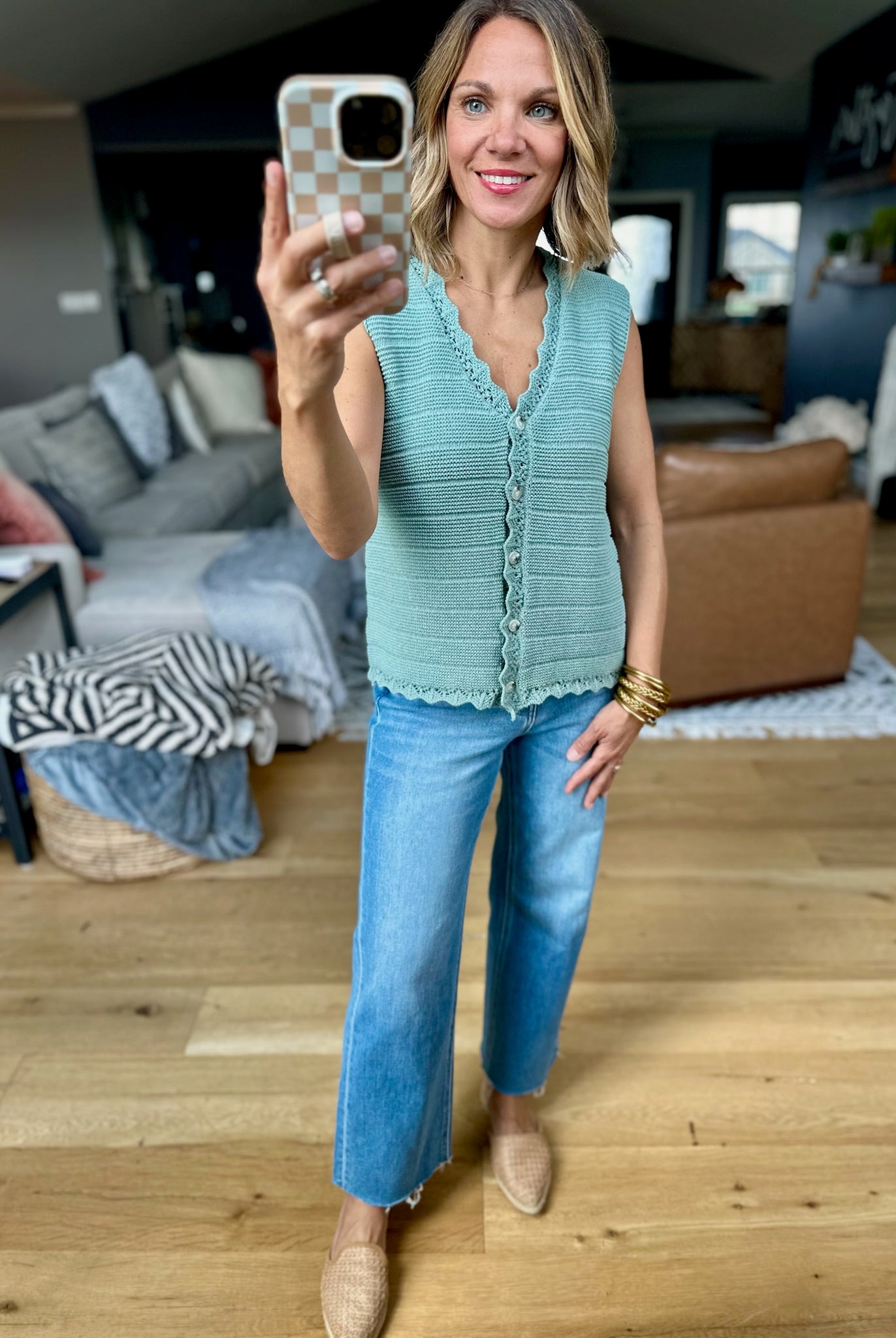 Only Reason Knit Button-Down Vest - Dusty Sage-Wishlist-Anna Kaytes Boutique, Women's Fashion Boutique in Grinnell, Iowa