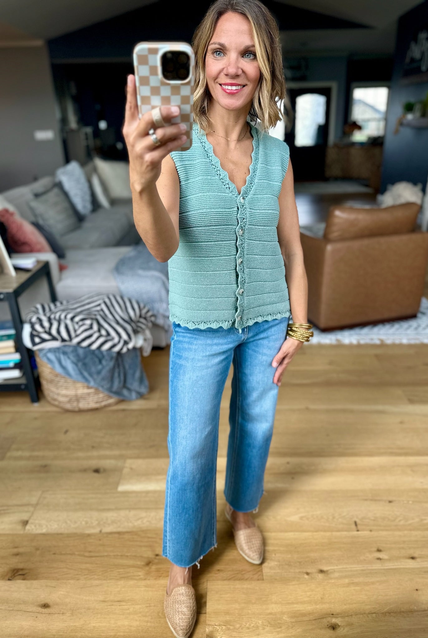 Only Reason Knit Button-Down Vest - Dusty Sage-Wishlist-Anna Kaytes Boutique, Women's Fashion Boutique in Grinnell, Iowa