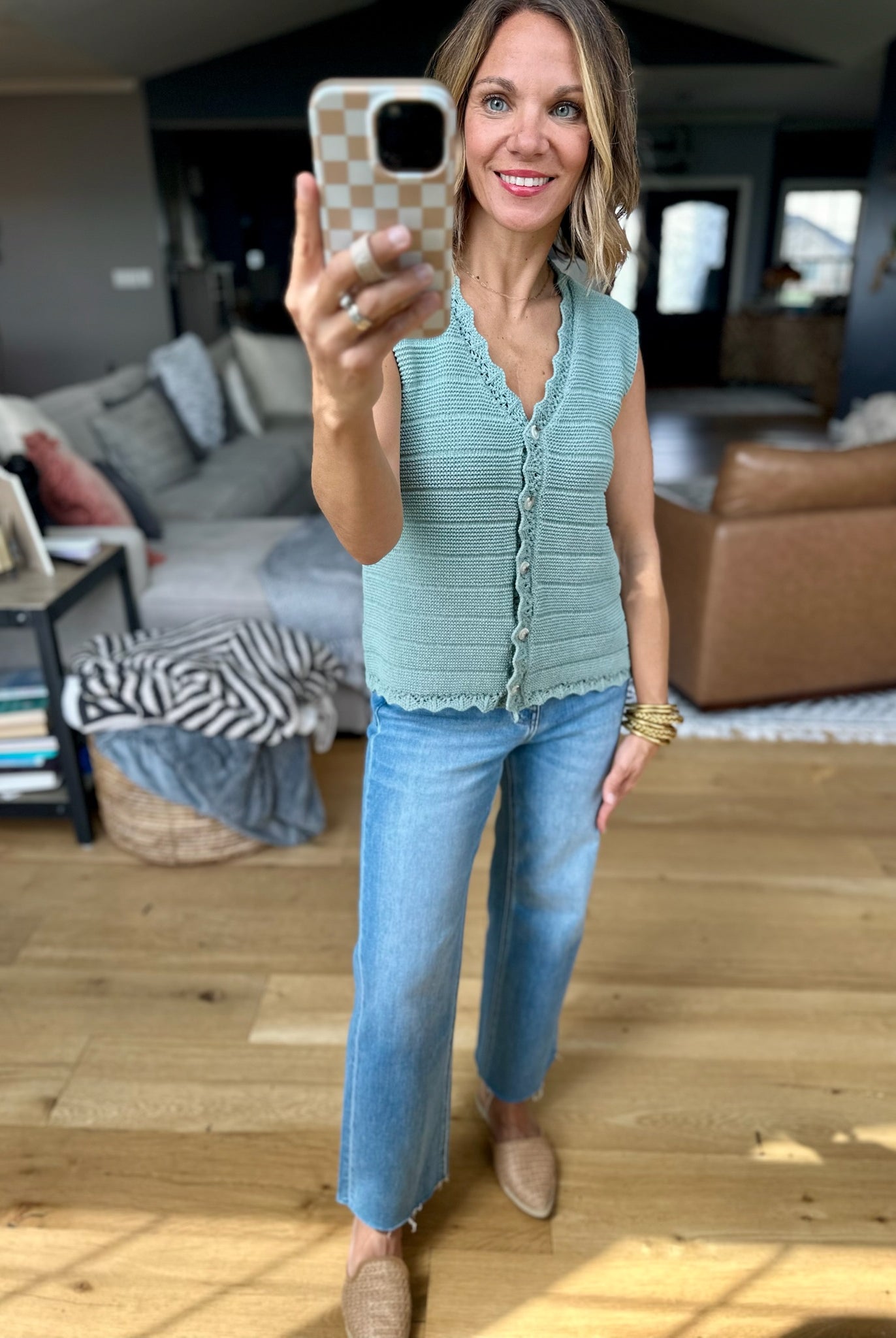 Only Reason Knit Button-Down Vest - Dusty Sage-Wishlist-Anna Kaytes Boutique, Women's Fashion Boutique in Grinnell, Iowa