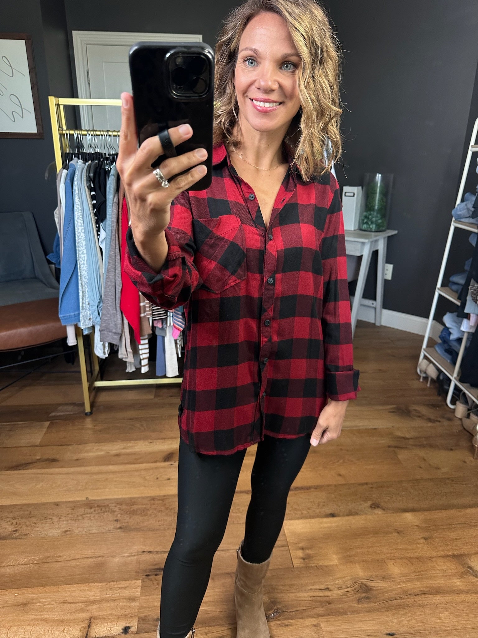 **Make you Miss Buffalo Plaid Button-Down Top - Multiple Options-Be Cool-Anna Kaytes Boutique, Women's Fashion Boutique in Grinnell, Iowa
