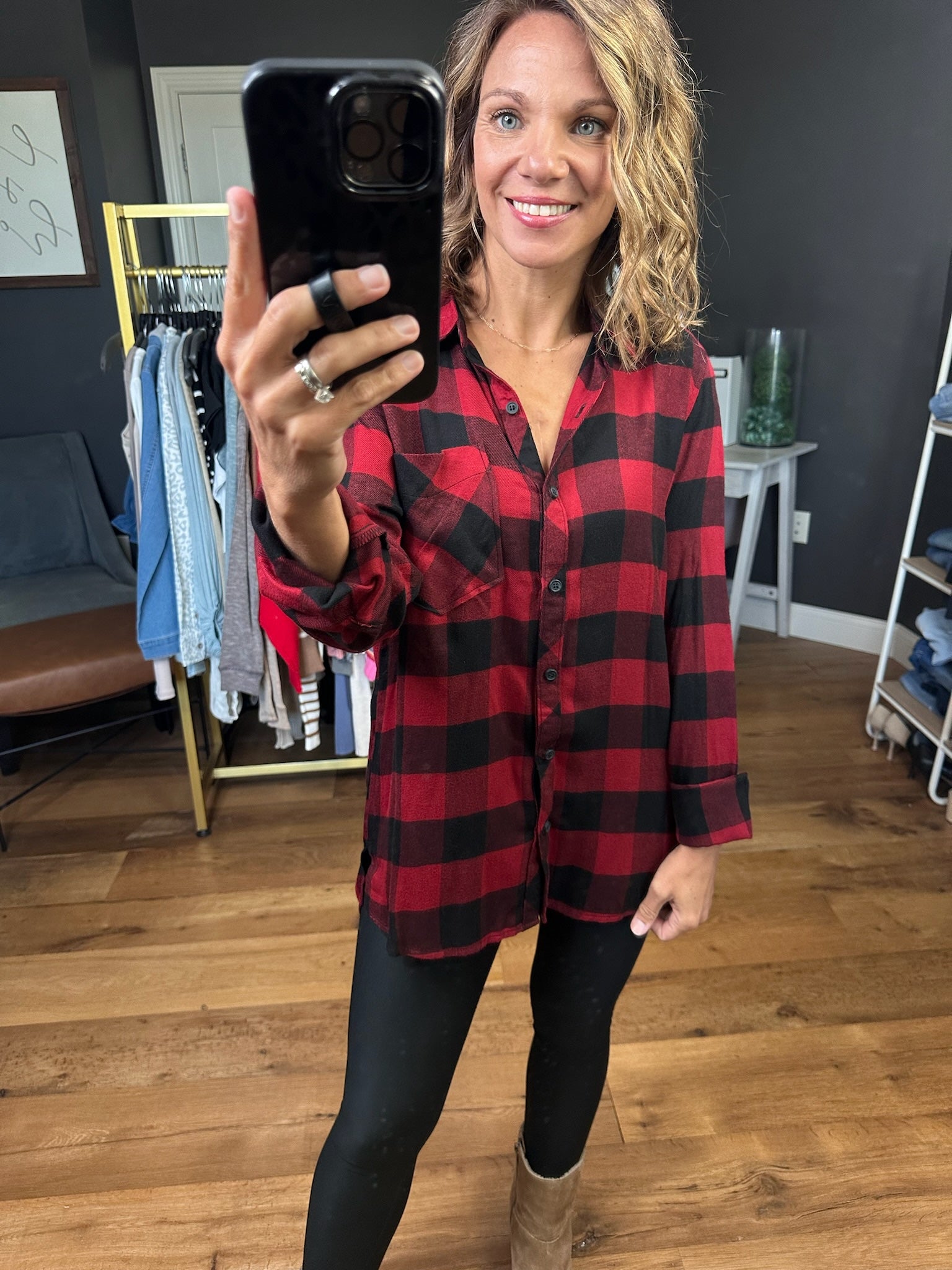 **Make you Miss Buffalo Plaid Button-Down Top - Multiple Options-Be Cool-Anna Kaytes Boutique, Women's Fashion Boutique in Grinnell, Iowa