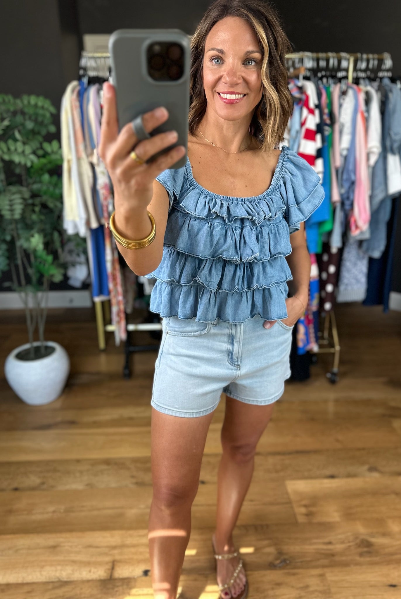 Broadway Band Ruffle Tencel Top-Short Sleeves-Vine & Love-Anna Kaytes Boutique, Women's Fashion Boutique in Grinnell, Iowa