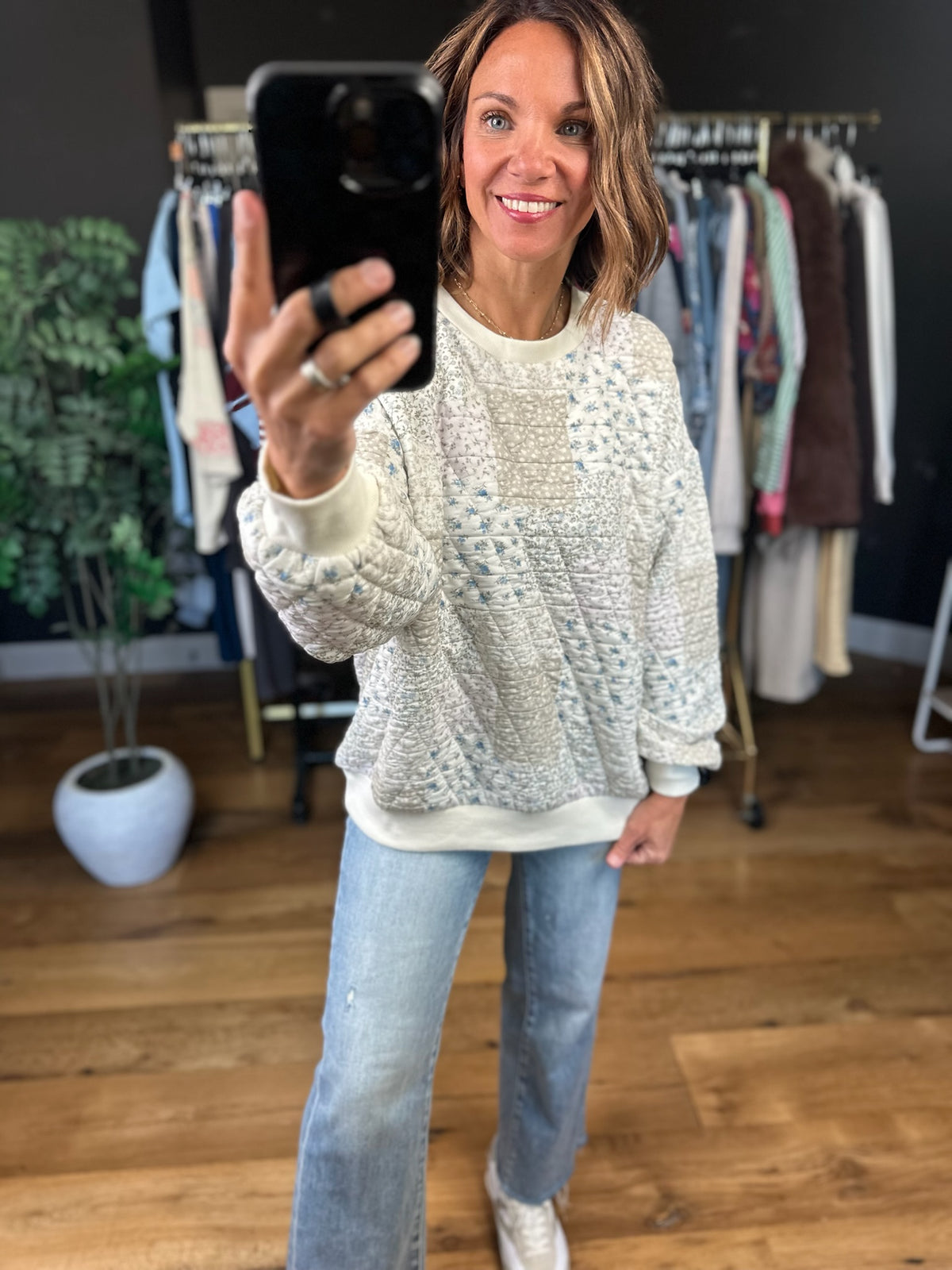 Making Perfect Sense Quilted Crewneck-Sweaters-Blu Pepper-Anna Kaytes Boutique, Women's Fashion Boutique in Grinnell, Iowa