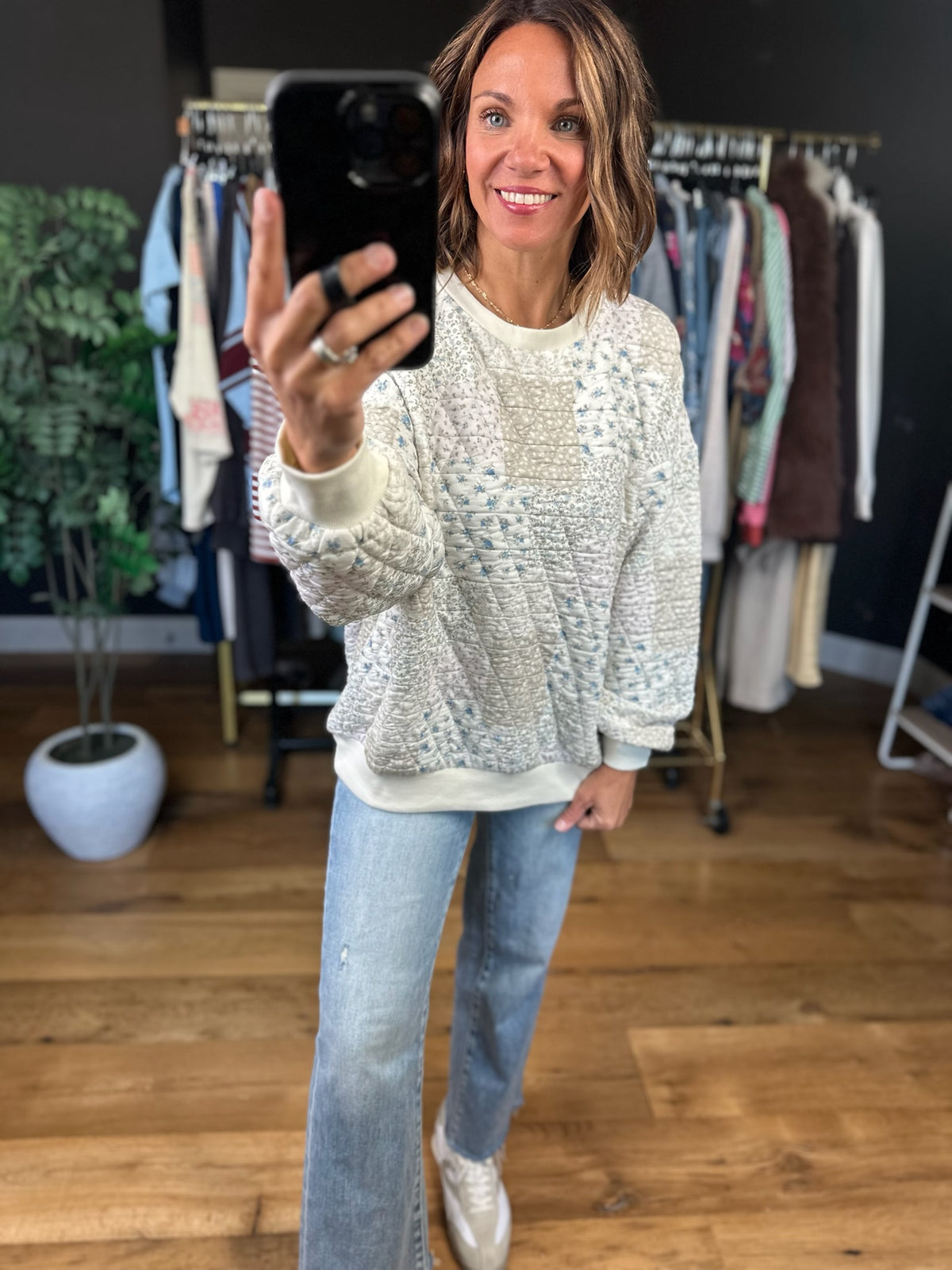 Making Perfect Sense Quilted Crewneck-Sweaters-Blu Pepper-Anna Kaytes Boutique, Women's Fashion Boutique in Grinnell, Iowa