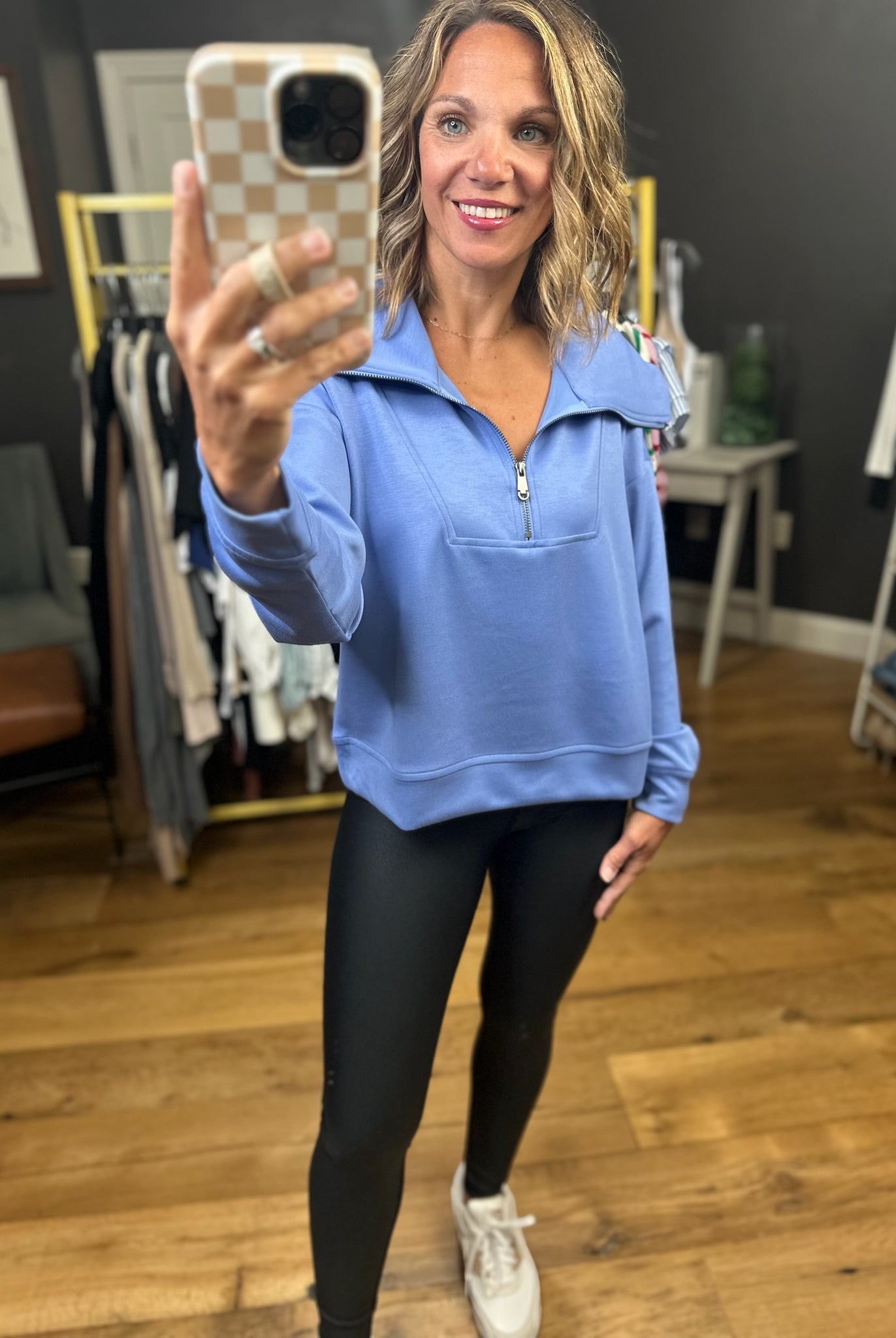 Keep In Touch Zip Pullover - Blue-Entro-Anna Kaytes Boutique, Women's Fashion Boutique in Grinnell, Iowa