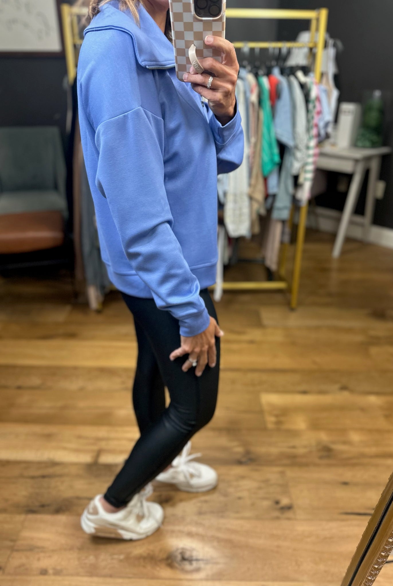 Keep In Touch Zip Pullover - Blue-Entro-Anna Kaytes Boutique, Women's Fashion Boutique in Grinnell, Iowa
