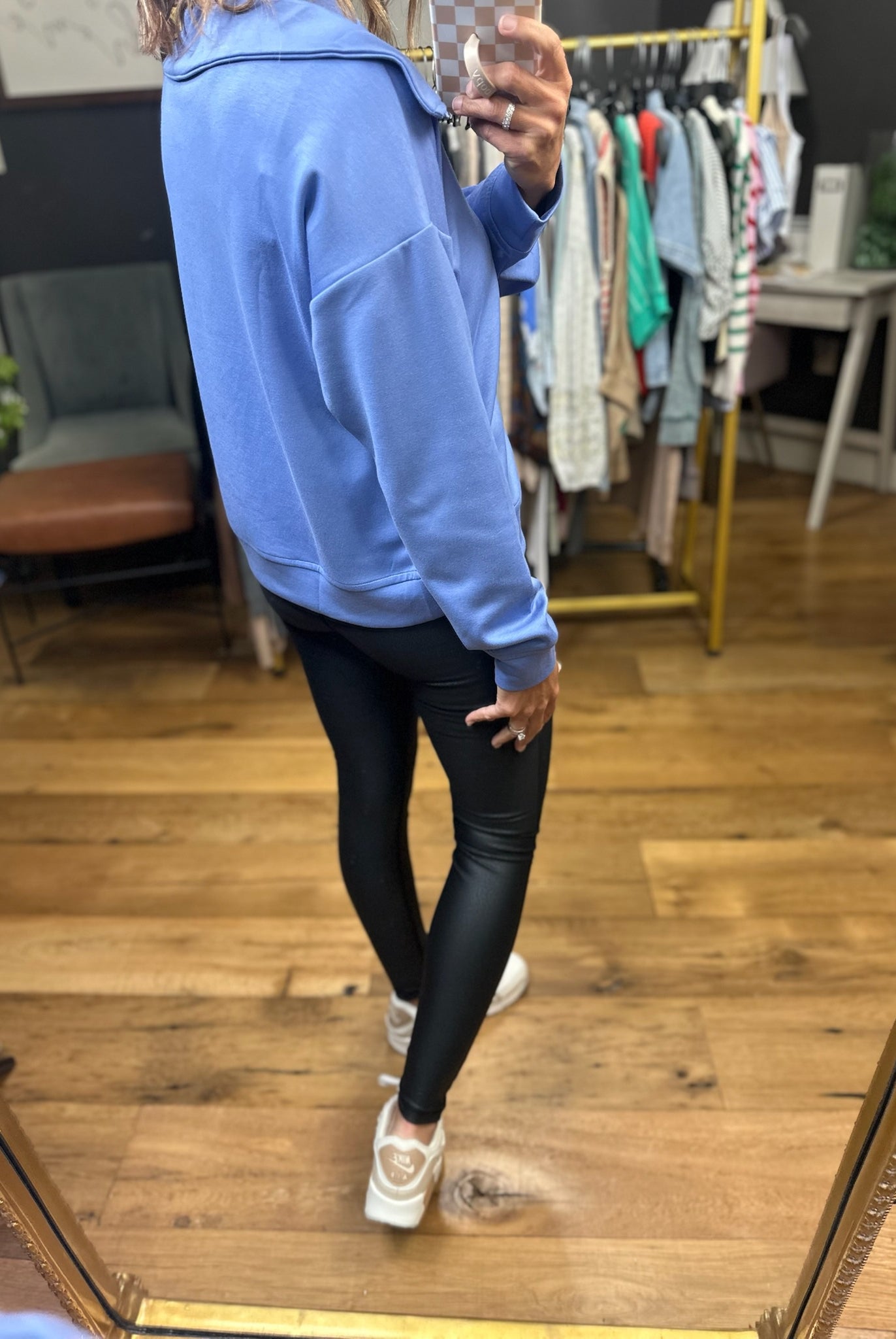 Keep In Touch Zip Pullover - Blue-Entro-Anna Kaytes Boutique, Women's Fashion Boutique in Grinnell, Iowa