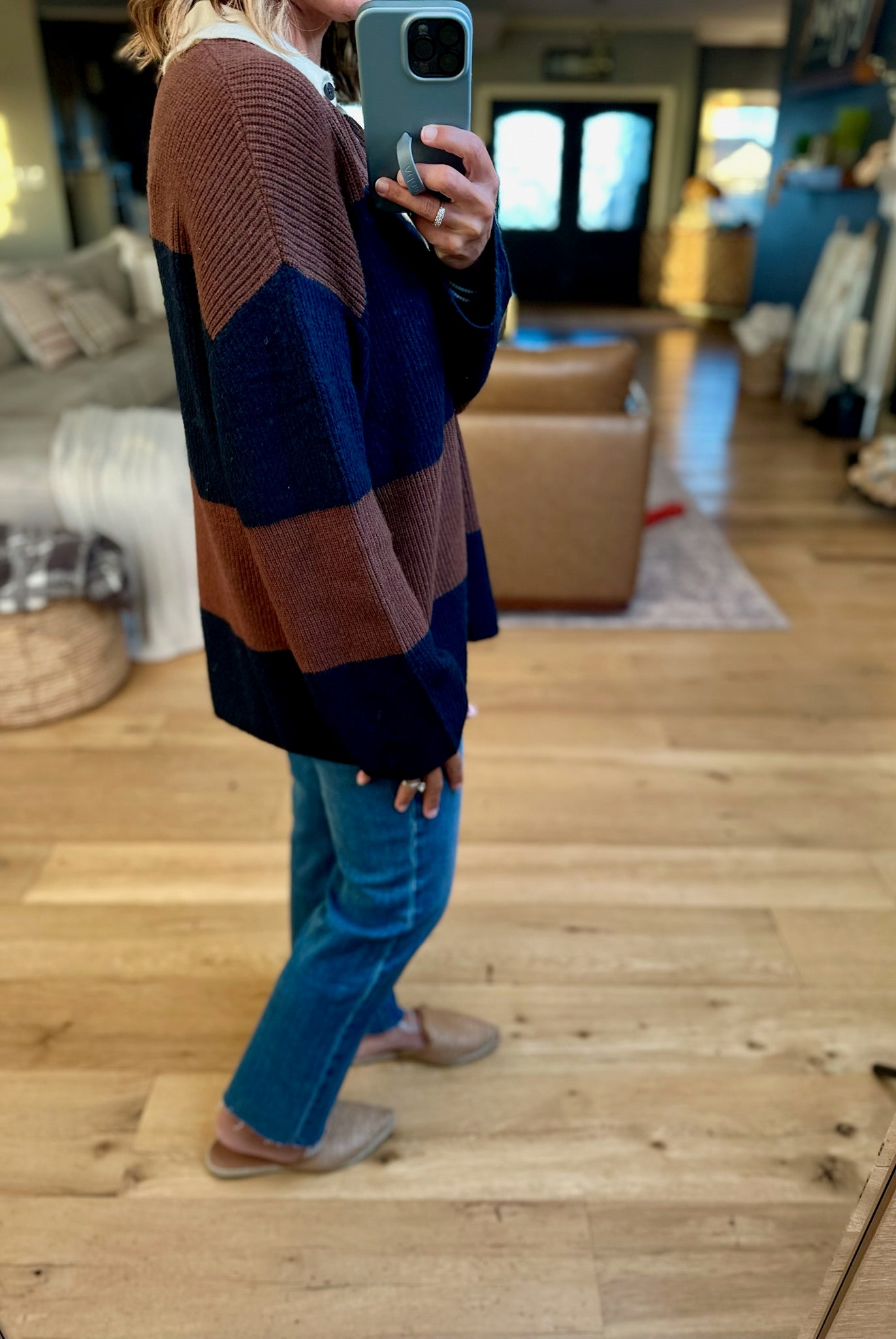 Game Over Collared Wide-Strip Knit-Blu Pepper-Anna Kaytes Boutique, Women's Fashion Boutique in Grinnell, Iowa