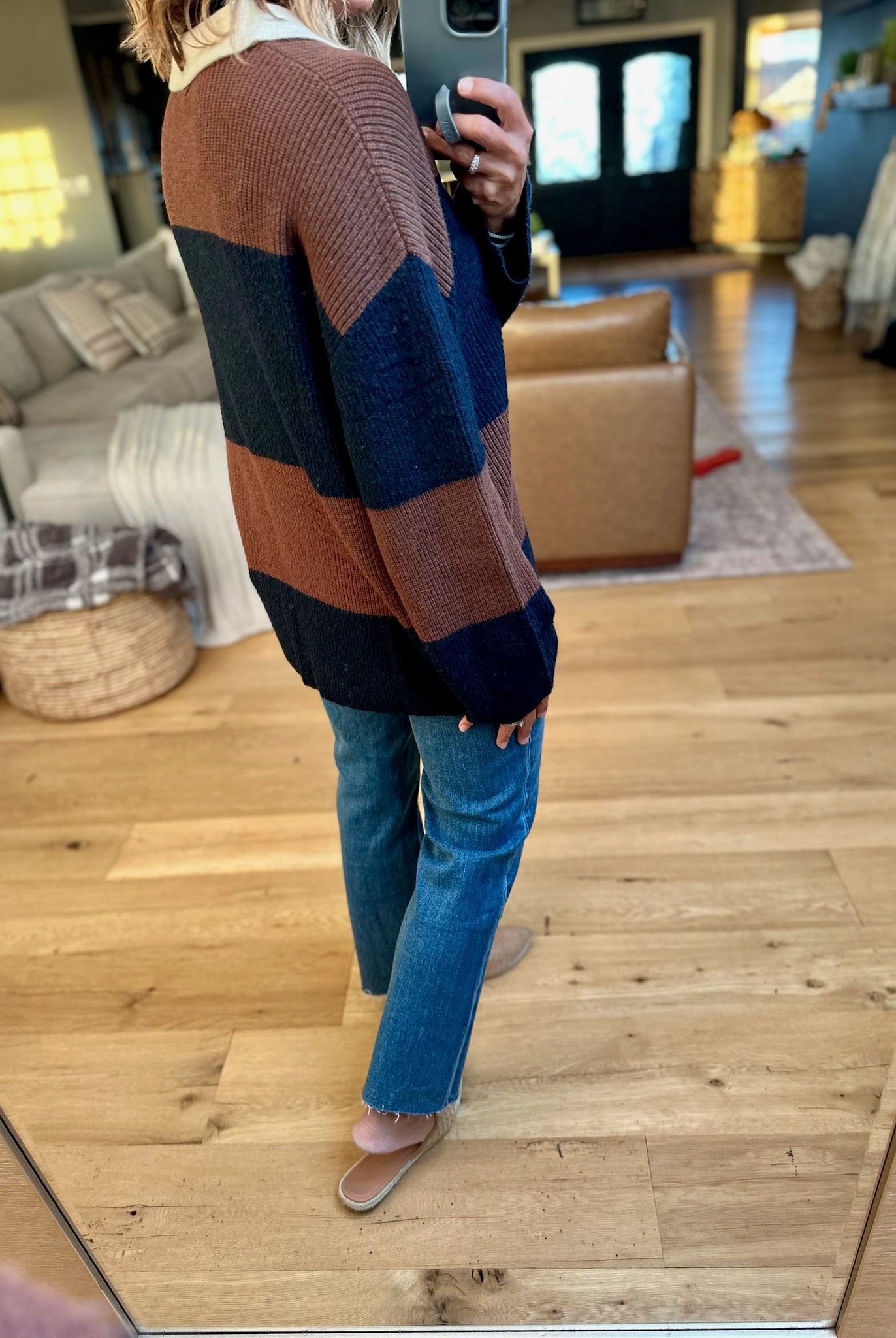 Game Over Collared Wide-Strip Knit-Blu Pepper-Anna Kaytes Boutique, Women's Fashion Boutique in Grinnell, Iowa
