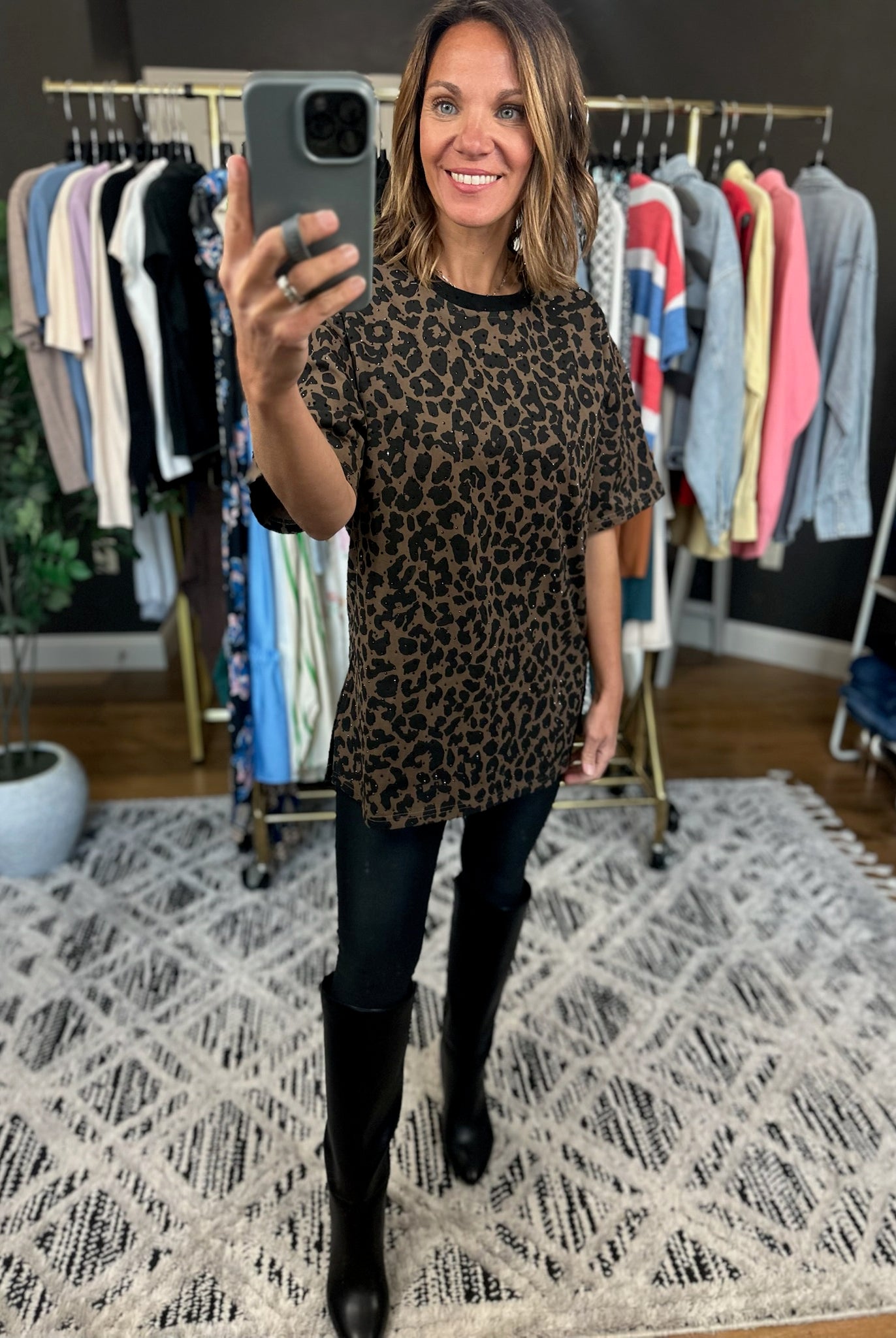 After Dark Oversized Animal-Print Sparkle Top-Short Sleeves-davi & dani-Anna Kaytes Boutique, Women's Fashion Boutique in Grinnell, Iowa