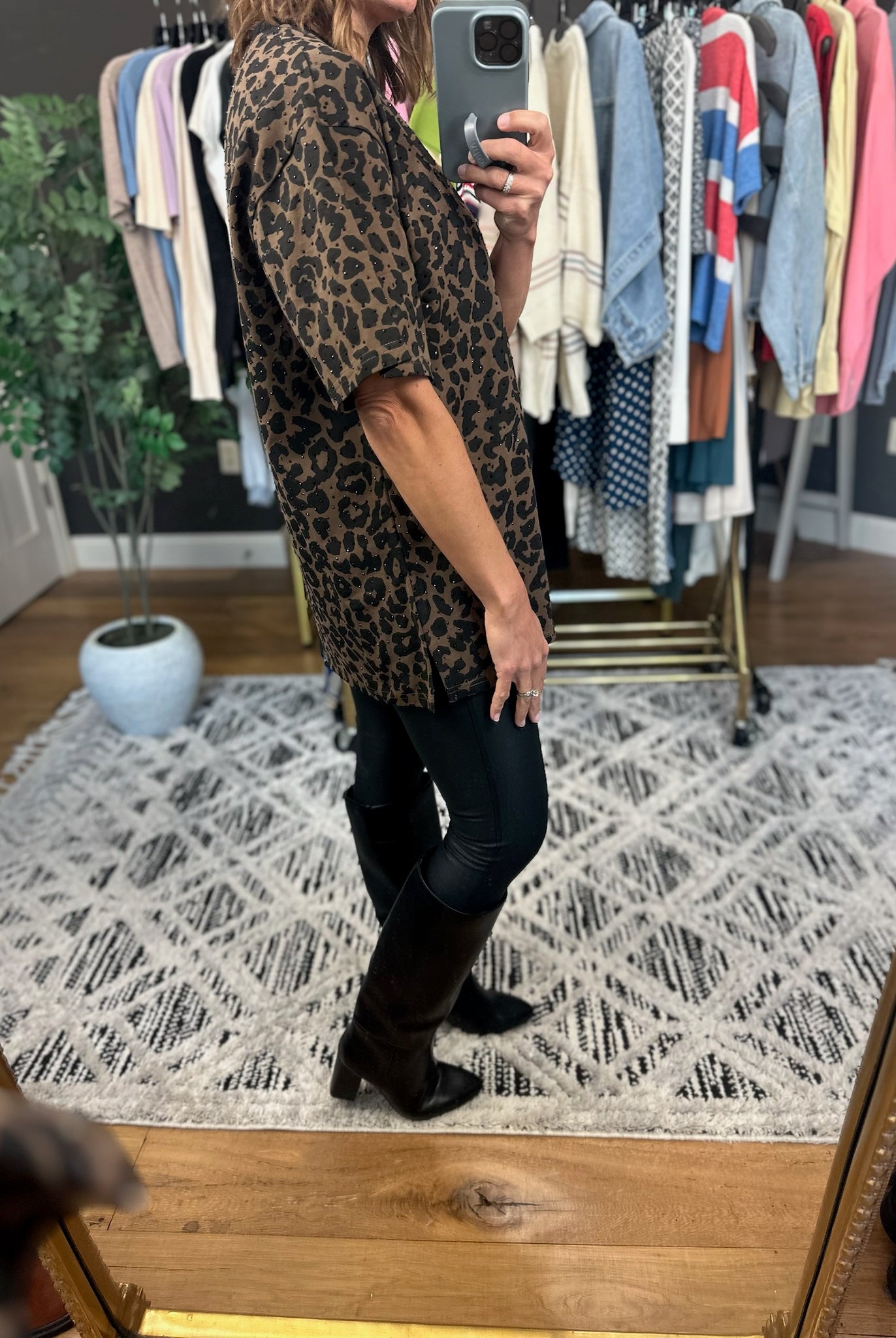 After Dark Oversized Animal-Print Sparkle Top-Short Sleeves-davi & dani-Anna Kaytes Boutique, Women's Fashion Boutique in Grinnell, Iowa