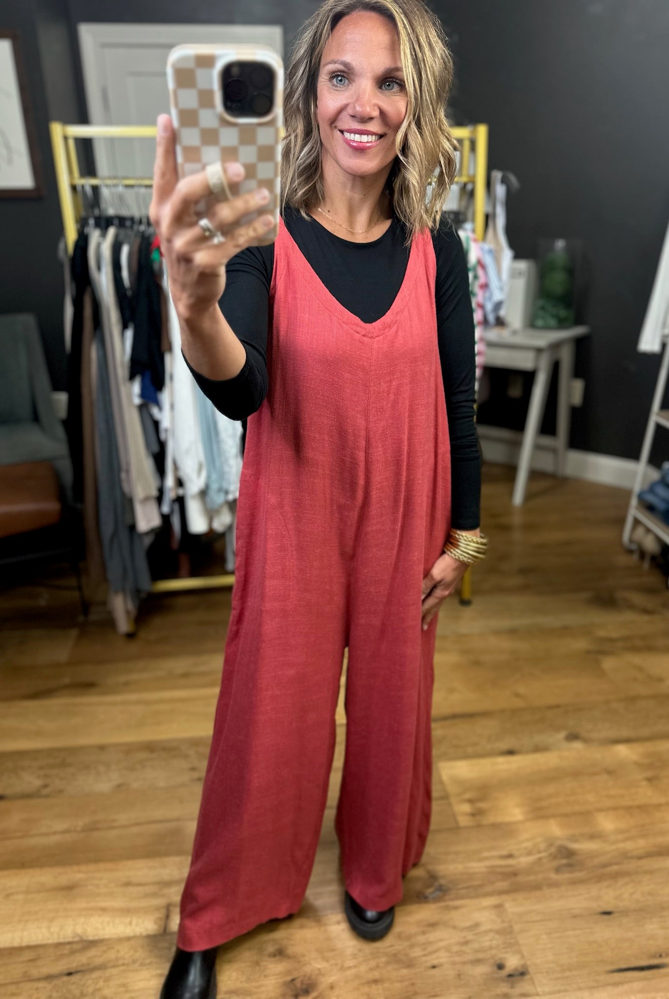 In The Range Wide-Leg Pocket Jumpsuit - Crimson-Easel-Anna Kaytes Boutique, Women's Fashion Boutique in Grinnell, Iowa