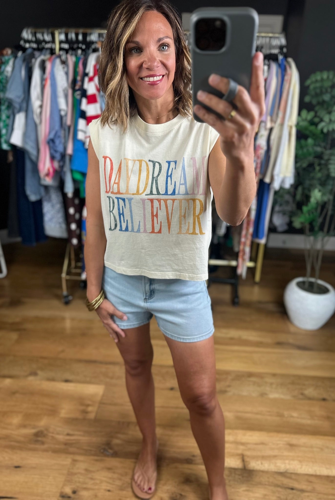 Daydream Believer Muscle Tank-Short Sleeves-poppy & pine-Anna Kaytes Boutique, Women's Fashion Boutique in Grinnell, Iowa