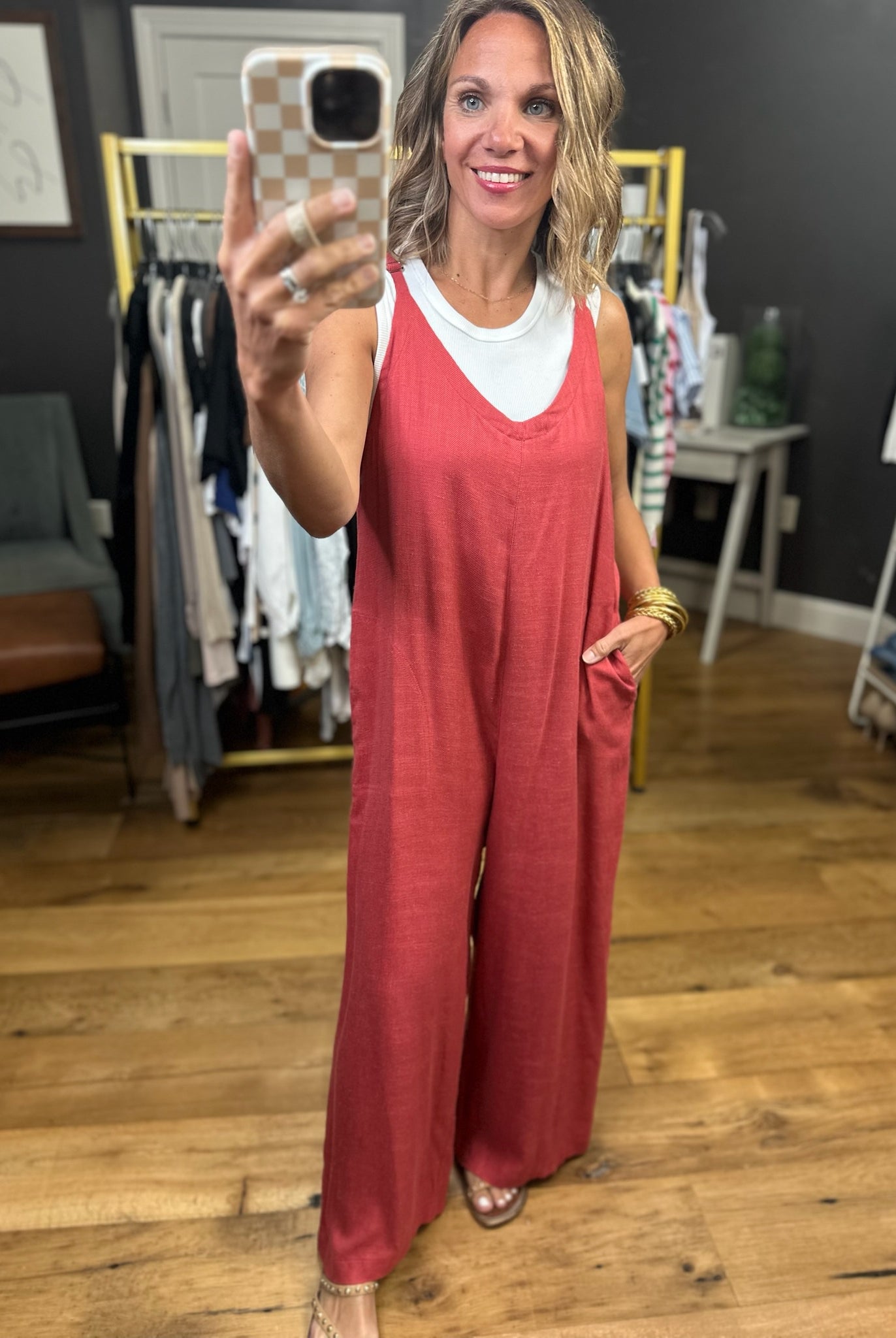 In The Range Wide-Leg Pocket Jumpsuit - Crimson-Easel-Anna Kaytes Boutique, Women's Fashion Boutique in Grinnell, Iowa