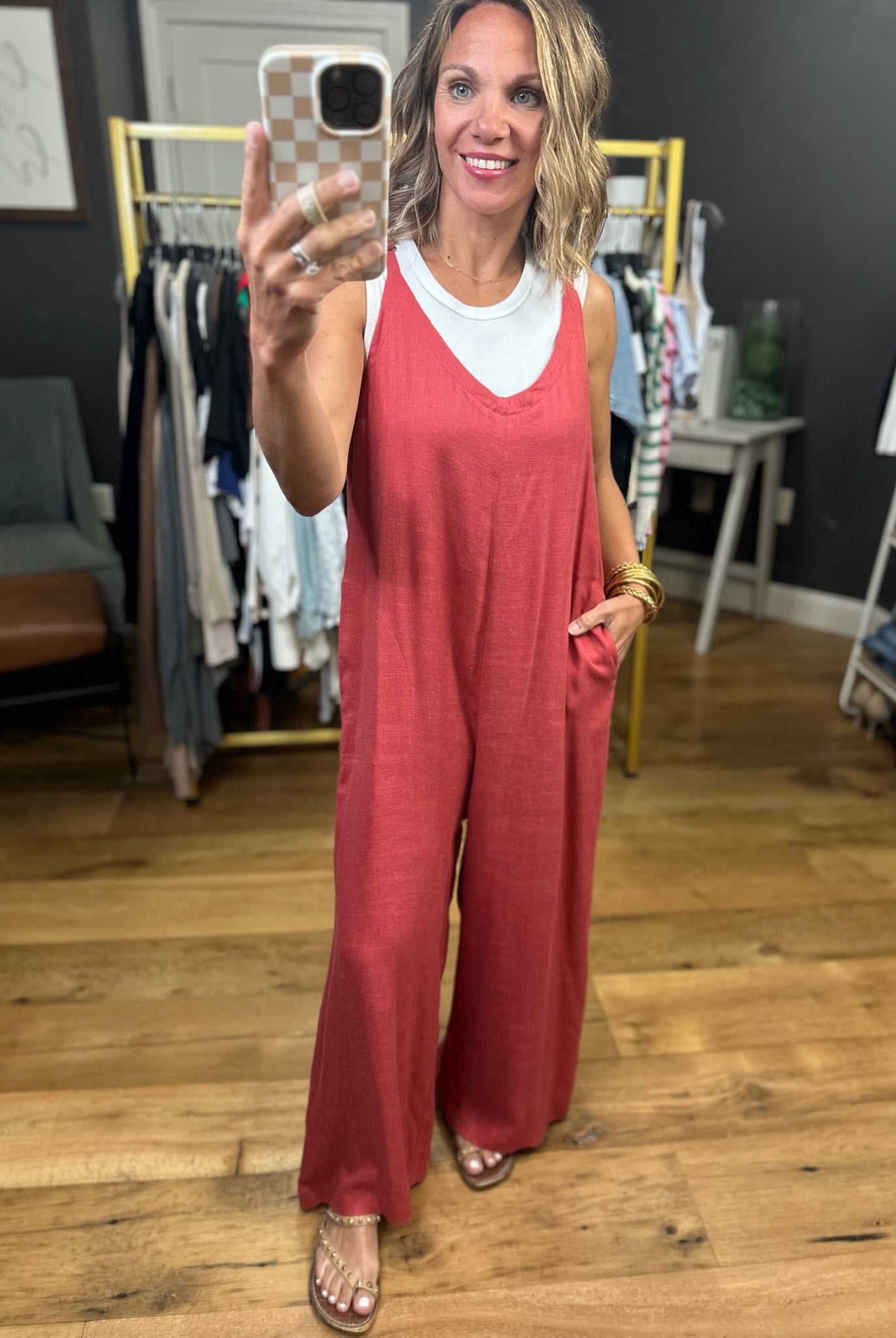 In The Range Wide-Leg Pocket Jumpsuit - Crimson-Easel-Anna Kaytes Boutique, Women's Fashion Boutique in Grinnell, Iowa