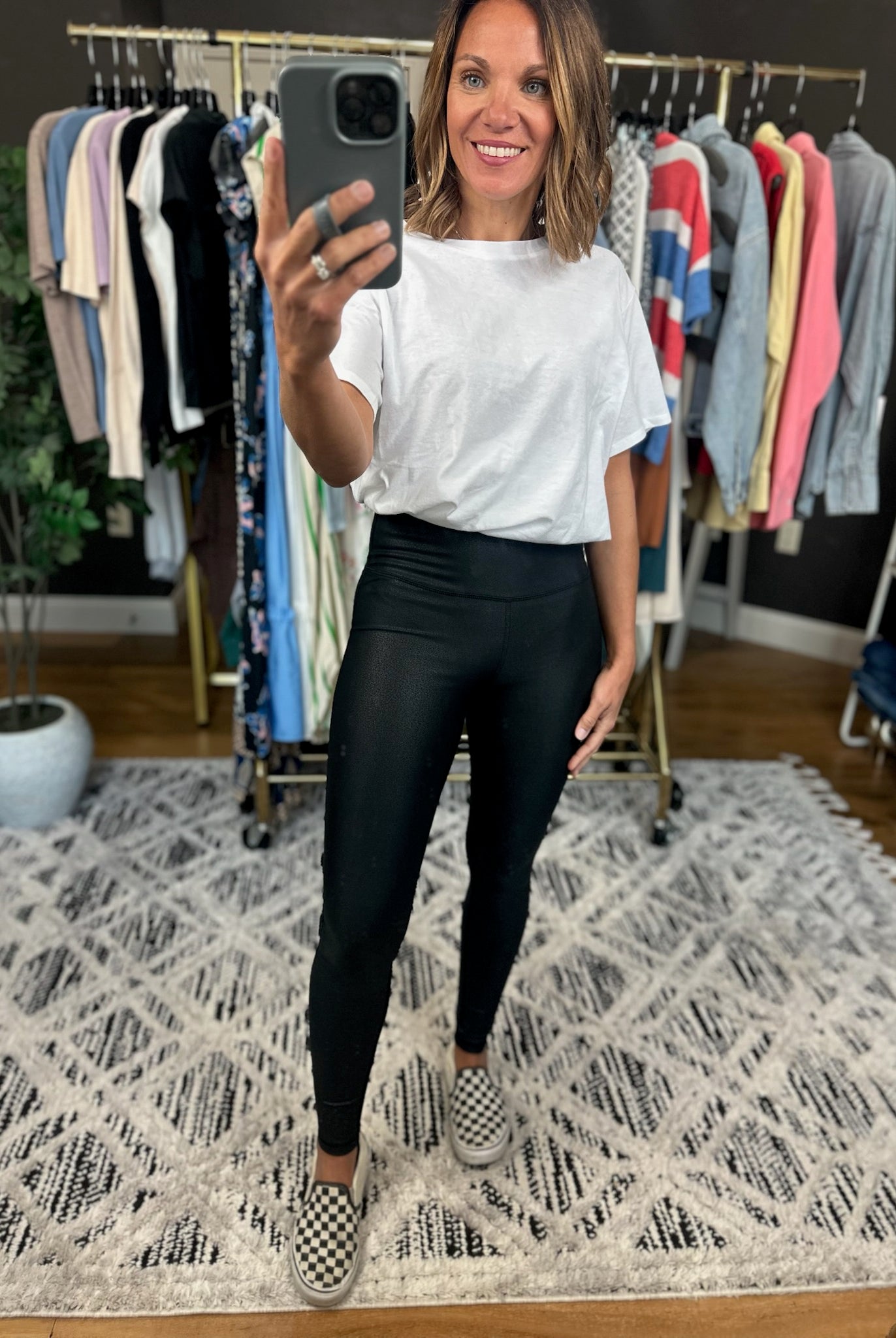 Foiled Plan High Waisted Pebble Faux Leather Leggings-Leggings-Mono B-Anna Kaytes Boutique, Women's Fashion Boutique in Grinnell, Iowa