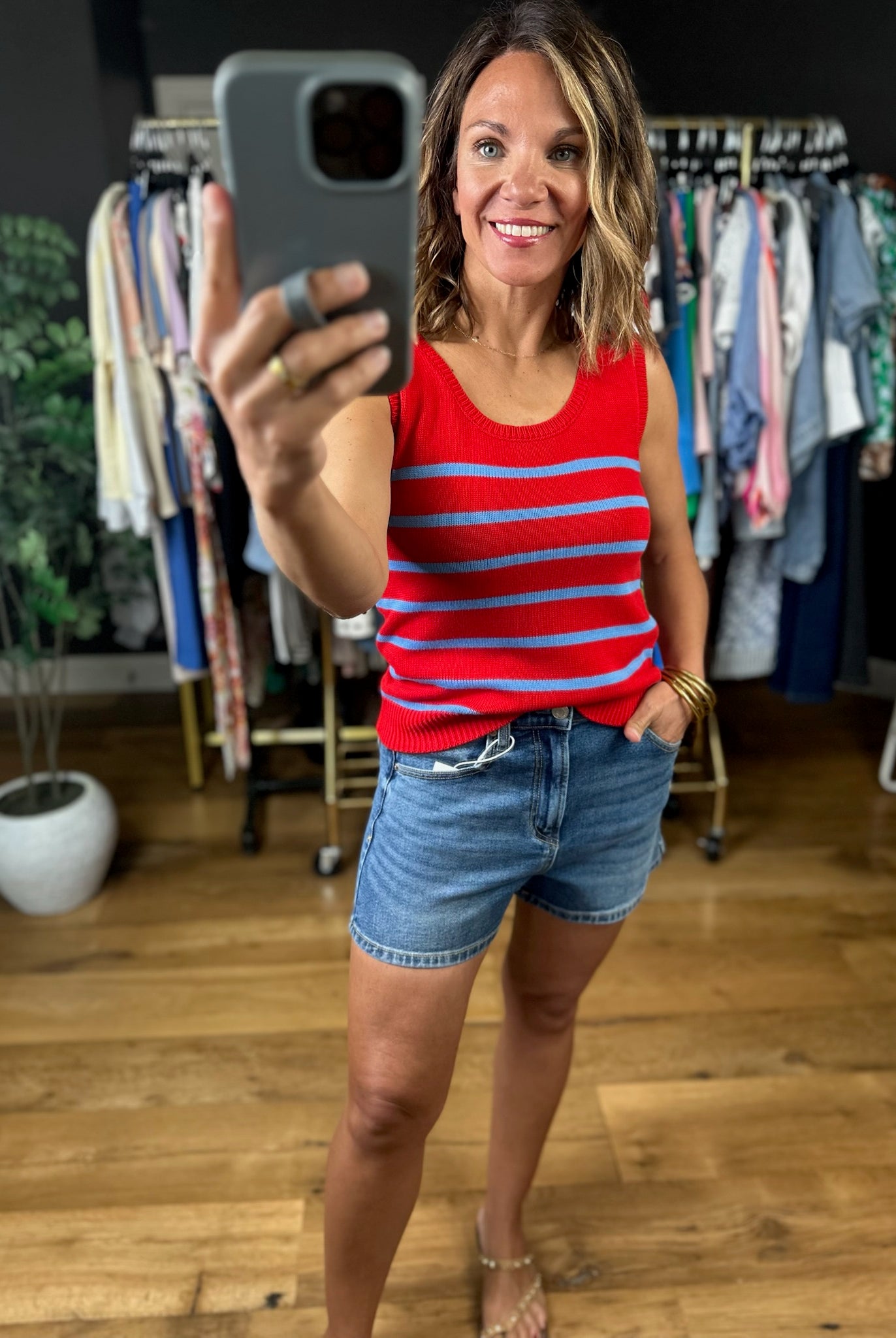 Sweet Liberty Striped Knit Tank-Sleeveless-Entro-Anna Kaytes Boutique, Women's Fashion Boutique in Grinnell, Iowa