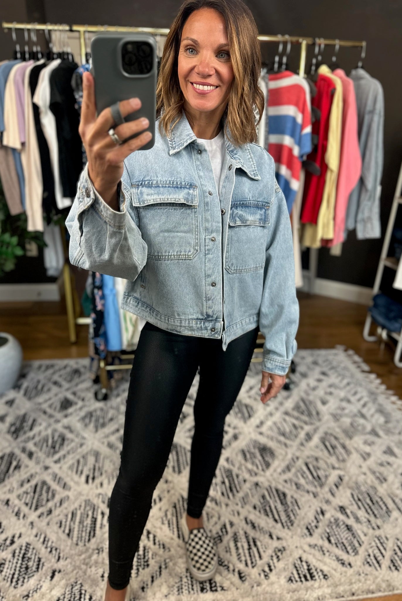 Out Of Here Cropped Denim Button-Down-Jackets-Wishlist-Anna Kaytes Boutique, Women's Fashion Boutique in Grinnell, Iowa