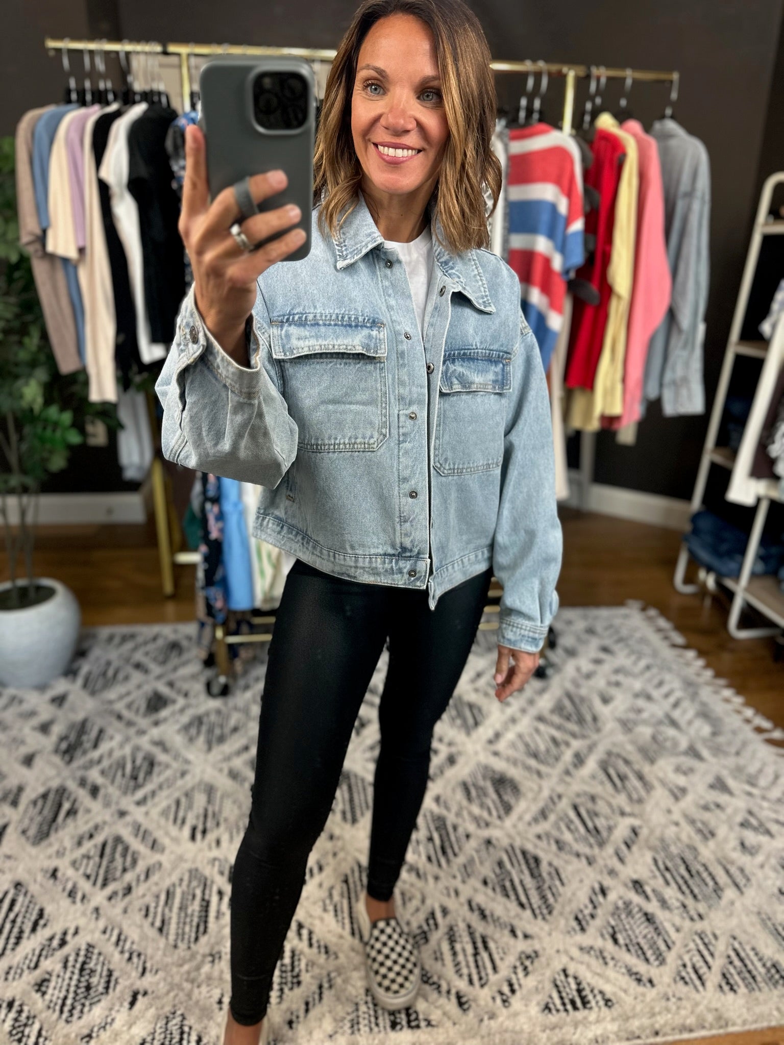 Out Of Here Denim Button Down Jacket-Jackets-Wishlist-Anna Kaytes Boutique, Women's Fashion Boutique in Grinnell, Iowa