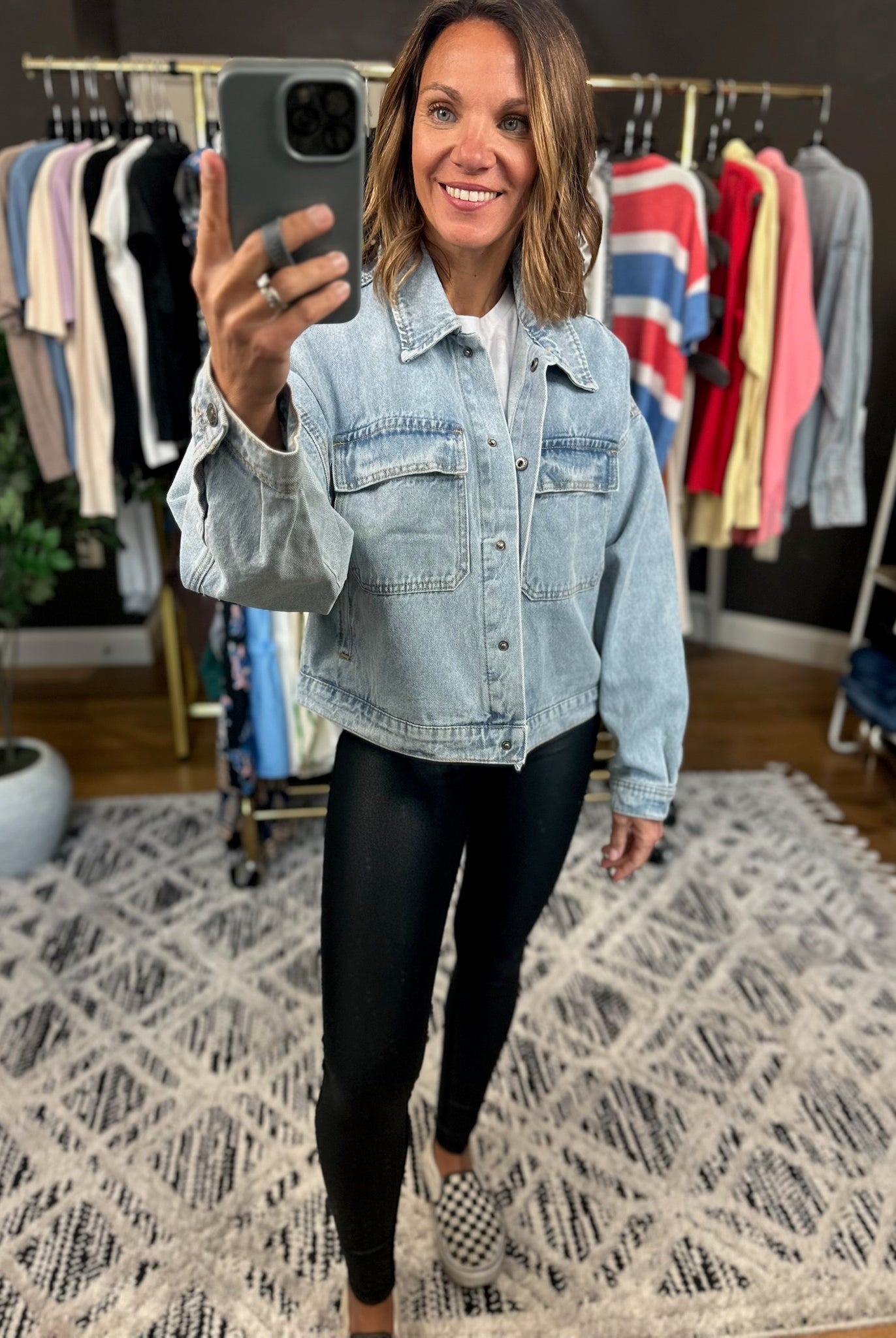 Out Of Here Cropped Denim Button-Down-Jackets-Wishlist-Anna Kaytes Boutique, Women's Fashion Boutique in Grinnell, Iowa