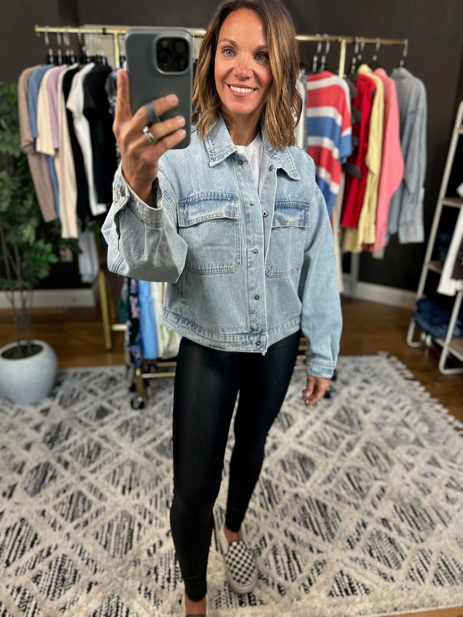 Out Of Here Denim Button Down Jacket-Jackets-Wishlist-Anna Kaytes Boutique, Women's Fashion Boutique in Grinnell, Iowa