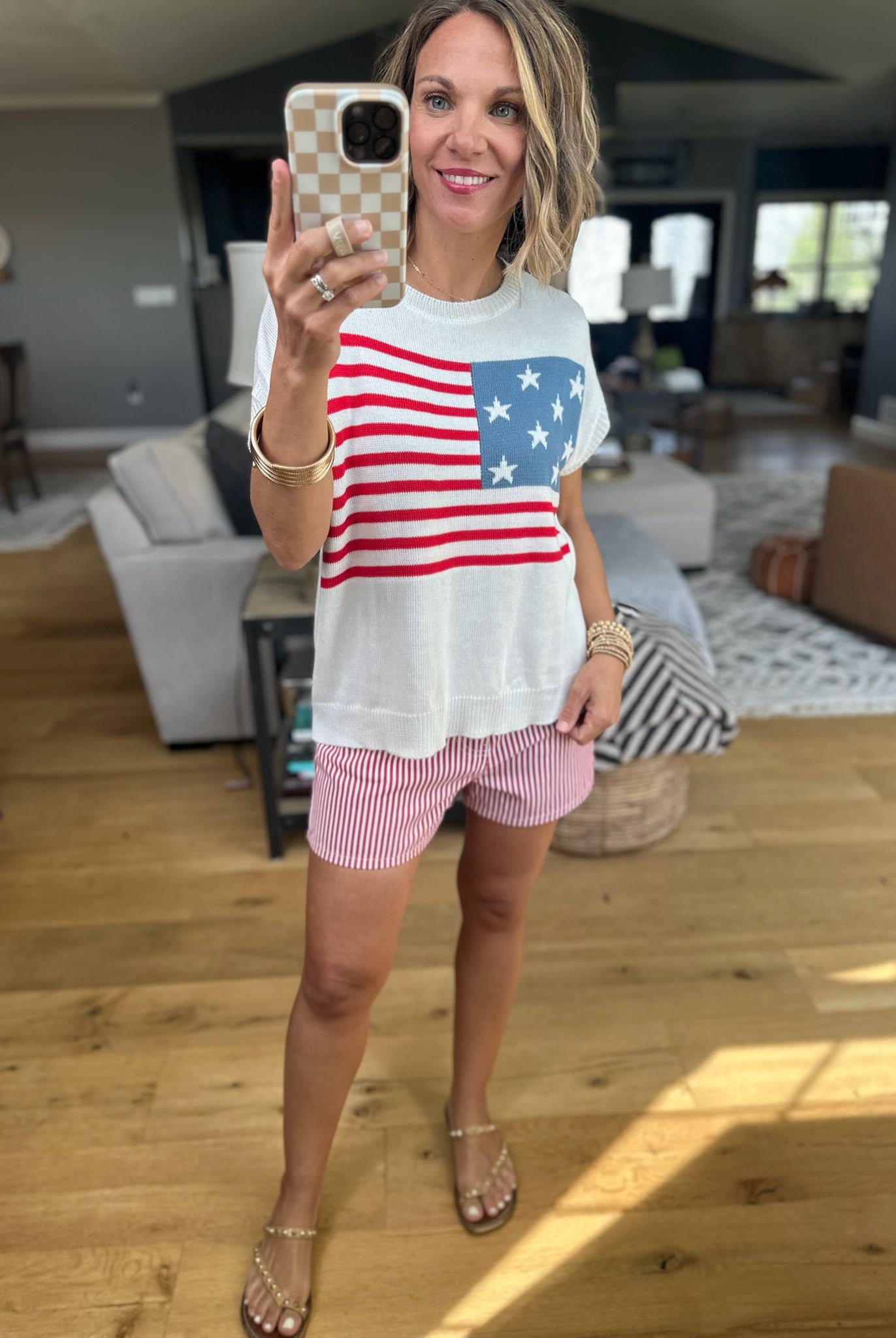 Born In The USA Flag Knit Top - White-Staccato-Anna Kaytes Boutique, Women's Fashion Boutique in Grinnell, Iowa