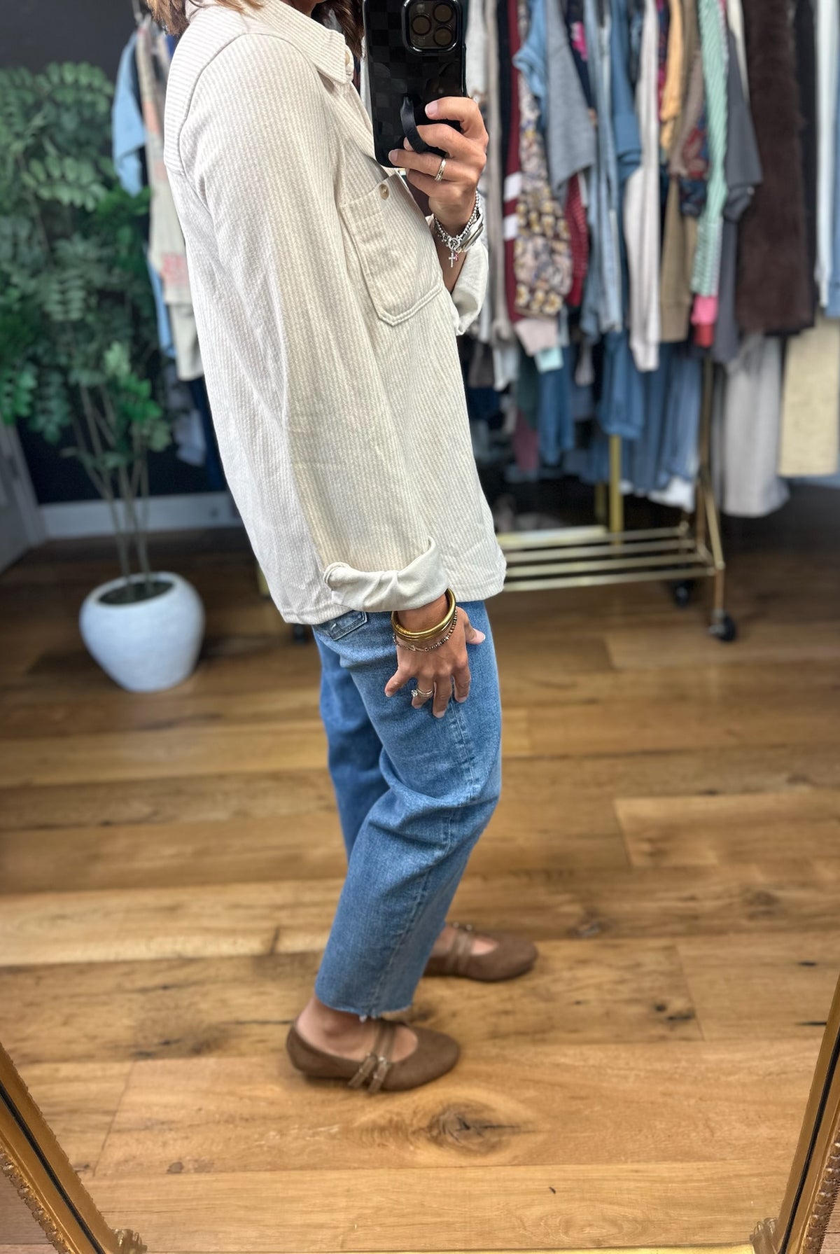 Outside Adventure Striped Button-Down Top-Long Sleeves-Blu Pepper-Anna Kaytes Boutique, Women's Fashion Boutique in Grinnell, Iowa