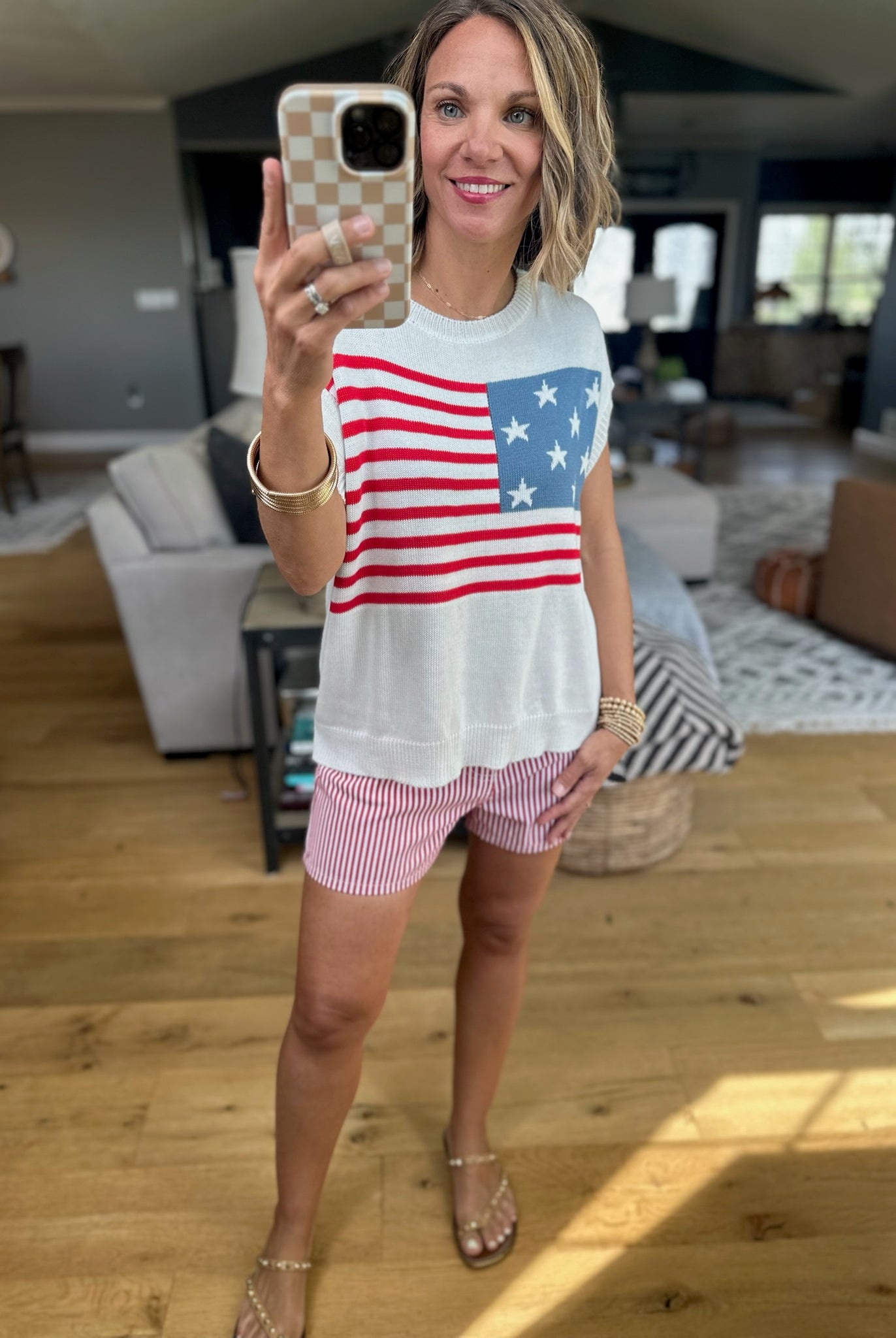 Born In The USA Flag Knit Top - White-Staccato-Anna Kaytes Boutique, Women's Fashion Boutique in Grinnell, Iowa