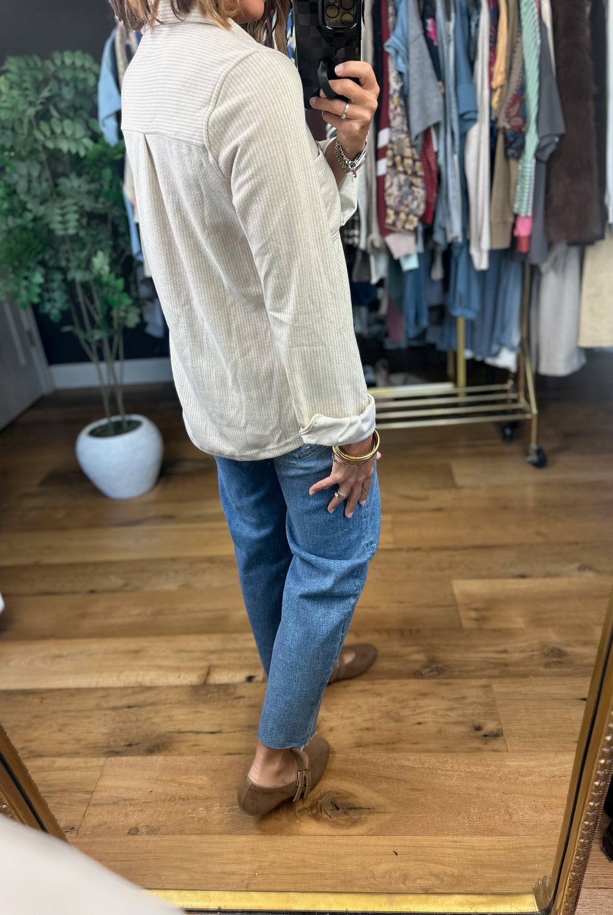 Outside Adventure Striped Button-Down Top-Long Sleeves-Blu Pepper-Anna Kaytes Boutique, Women's Fashion Boutique in Grinnell, Iowa