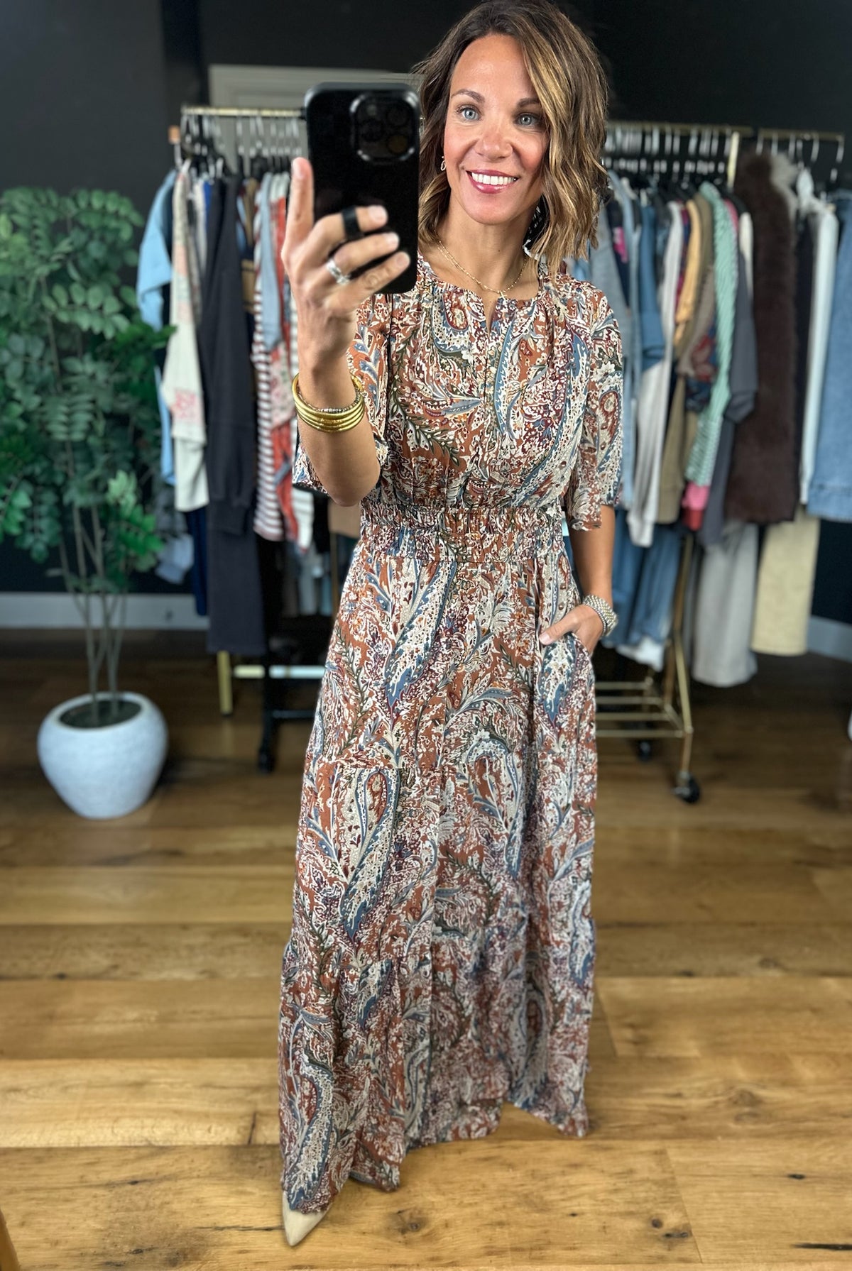 Settled Feeling Paisley Dress-Dresses-She & Sky-Anna Kaytes Boutique, Women's Fashion Boutique in Grinnell, Iowa