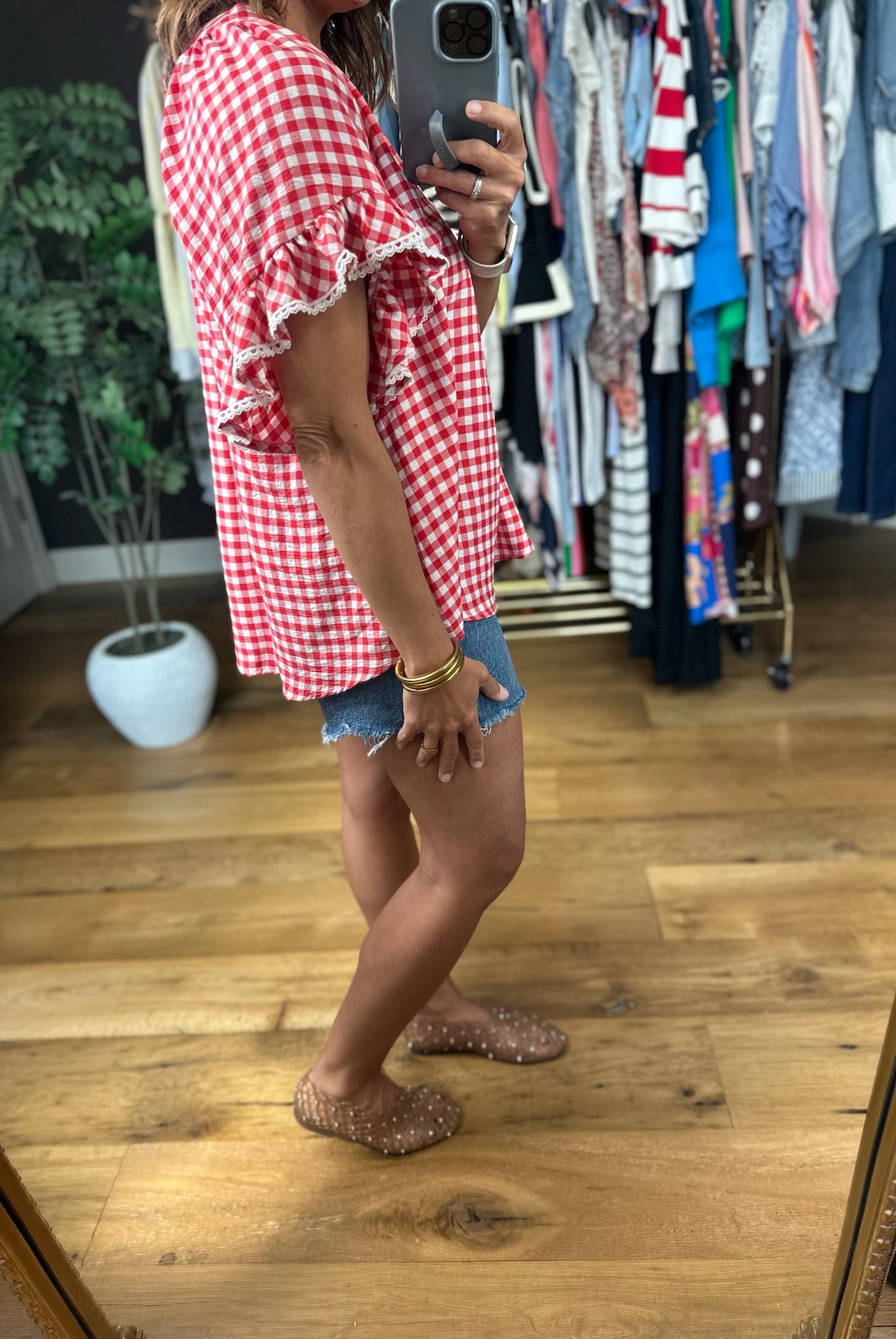 Picnic In The Park Gingham Top-Short Sleeves-Umgee-Anna Kaytes Boutique, Women's Fashion Boutique in Grinnell, Iowa