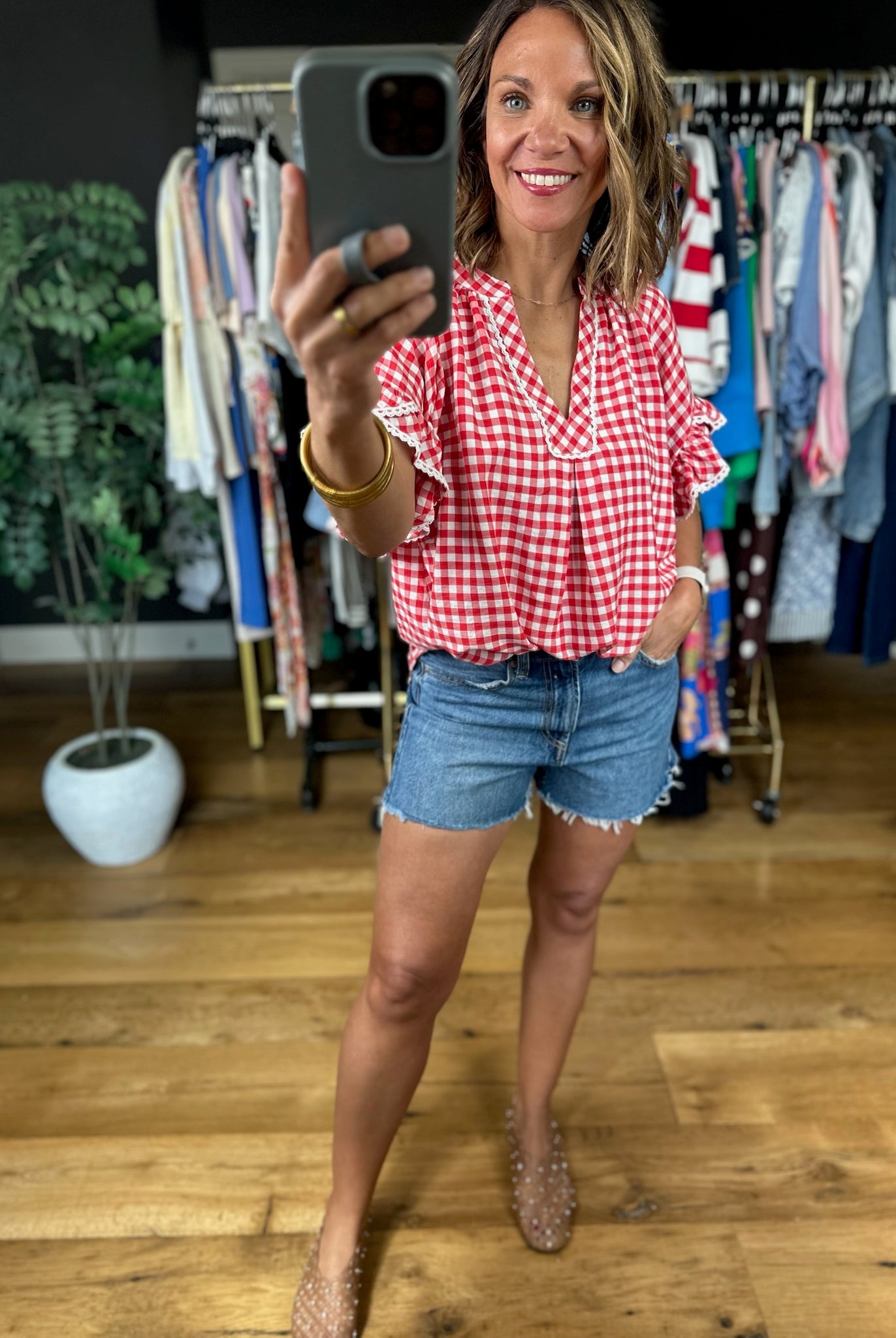 Picnic In The Park Gingham Top-Short Sleeves-Umgee-Anna Kaytes Boutique, Women's Fashion Boutique in Grinnell, Iowa