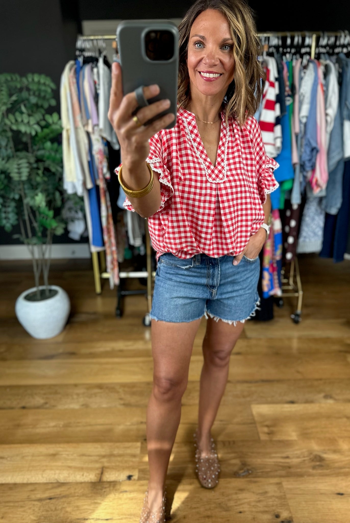Picnic In The Park Gingham Top-Short Sleeves-Umgee-Anna Kaytes Boutique, Women's Fashion Boutique in Grinnell, Iowa