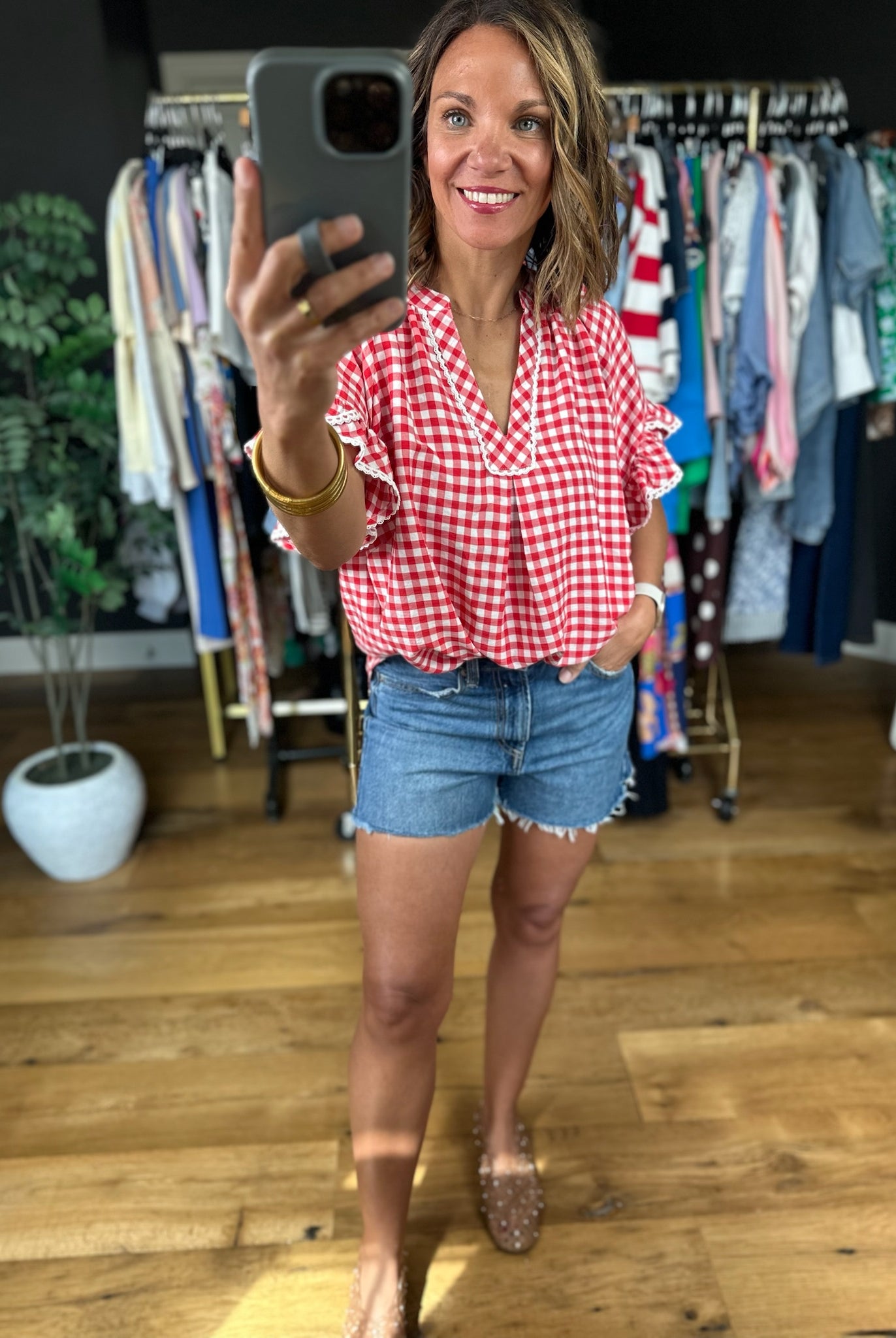 Picnic In The Park Gingham Top-Short Sleeves-Umgee-Anna Kaytes Boutique, Women's Fashion Boutique in Grinnell, Iowa