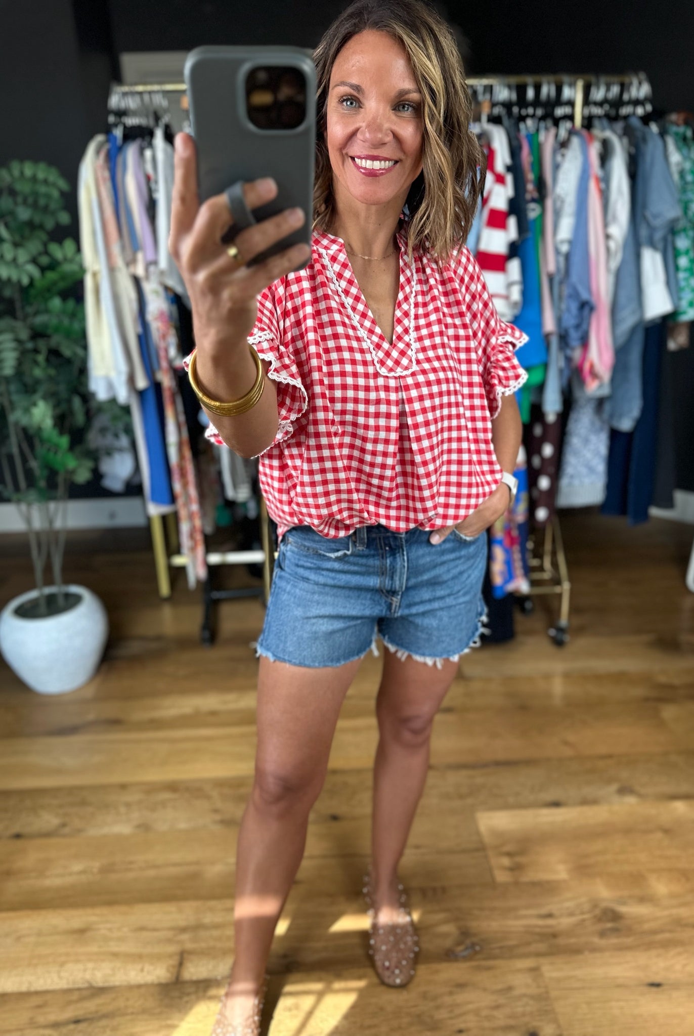 Picnic In The Park Gingham Top-Short Sleeves-Umgee-Anna Kaytes Boutique, Women's Fashion Boutique in Grinnell, Iowa