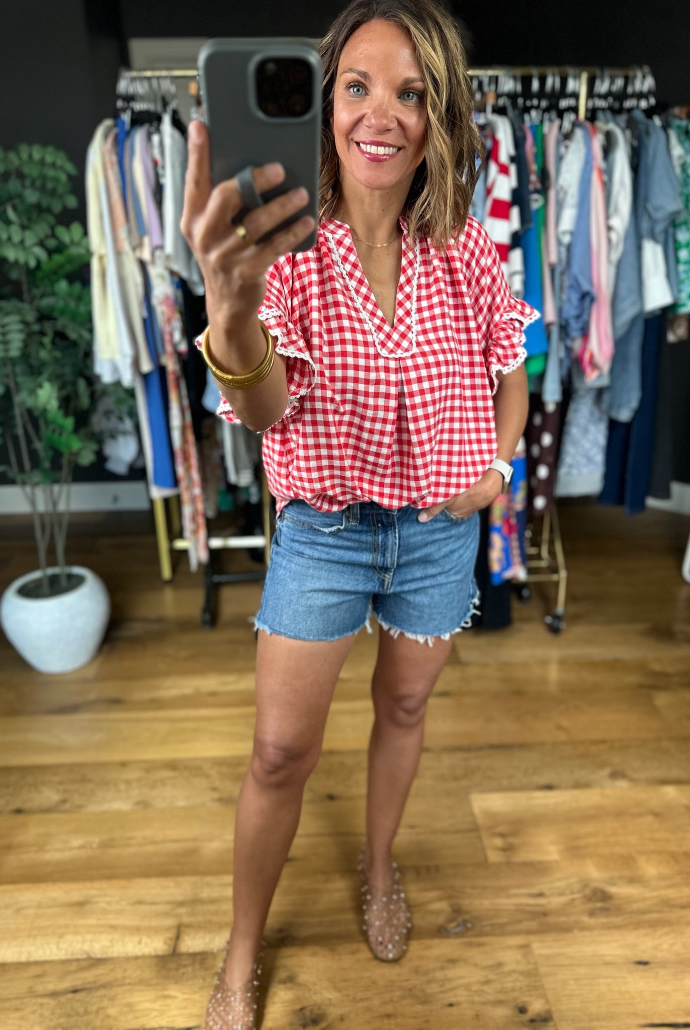 Picnic In The Park Gingham Top-Short Sleeves-Umgee-Anna Kaytes Boutique, Women's Fashion Boutique in Grinnell, Iowa