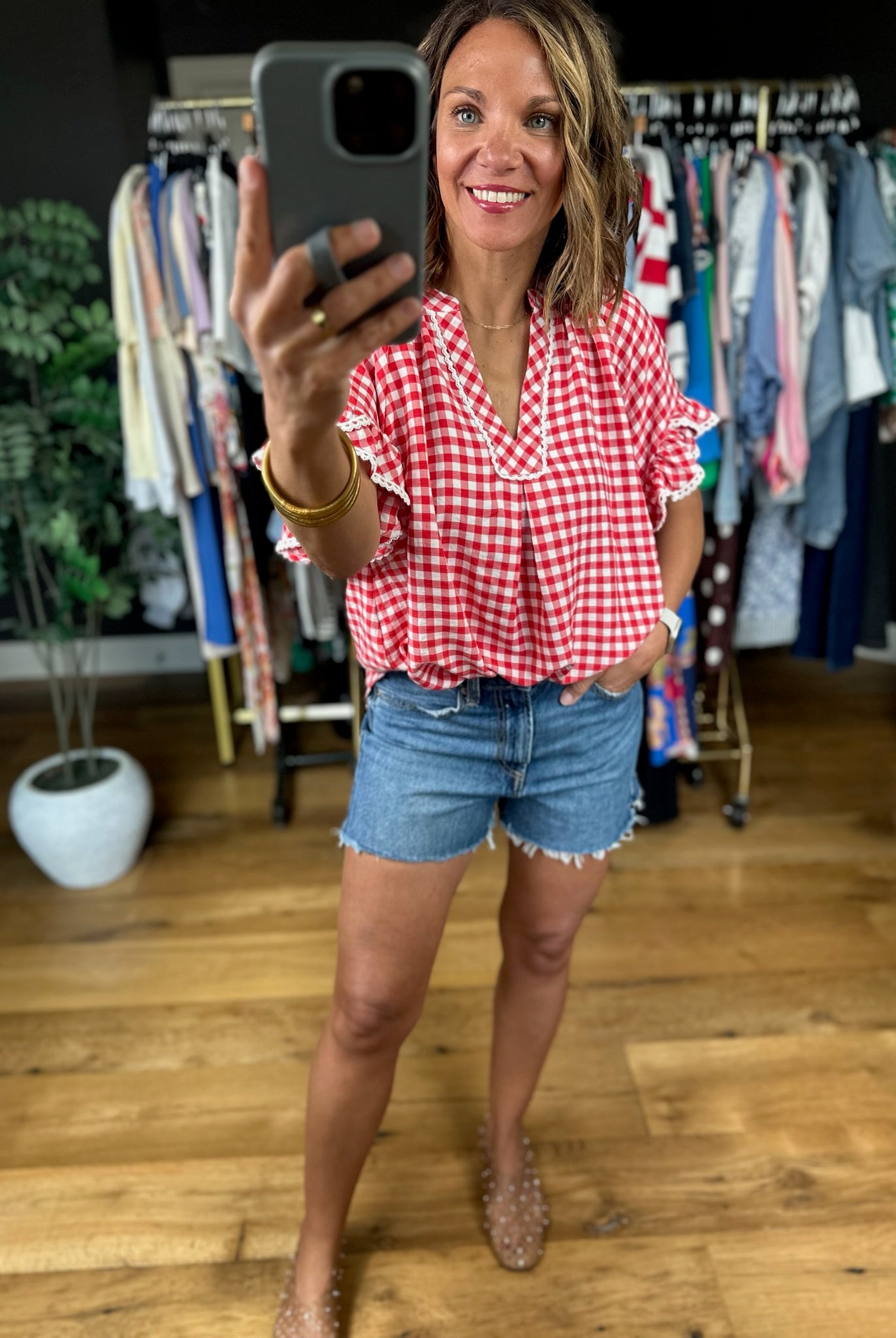 Picnic In The Park Gingham Top-Short Sleeves-Umgee-Anna Kaytes Boutique, Women's Fashion Boutique in Grinnell, Iowa