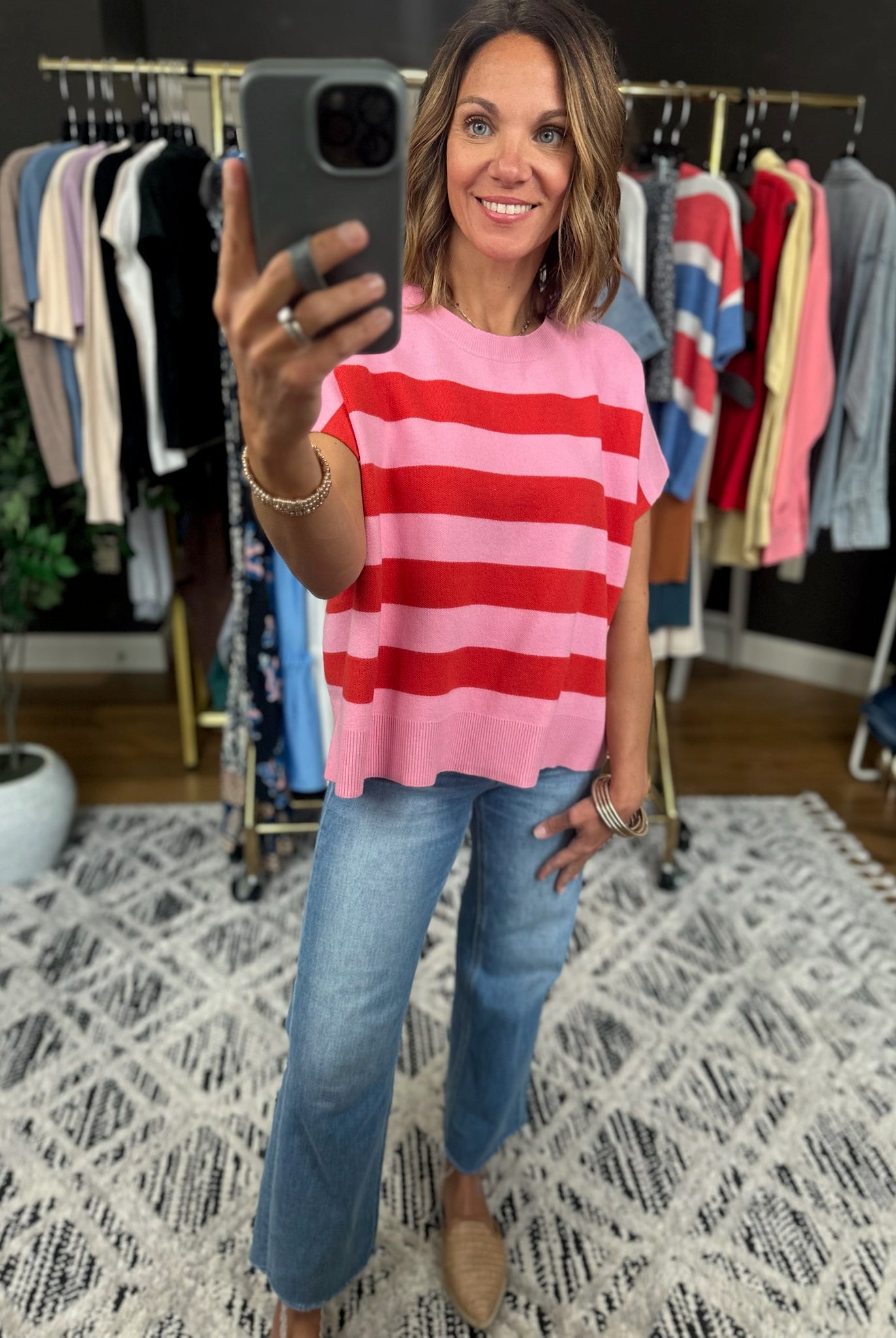 Match My Tone Striped Knit Top-Short Sleeves-Entro-Anna Kaytes Boutique, Women's Fashion Boutique in Grinnell, Iowa