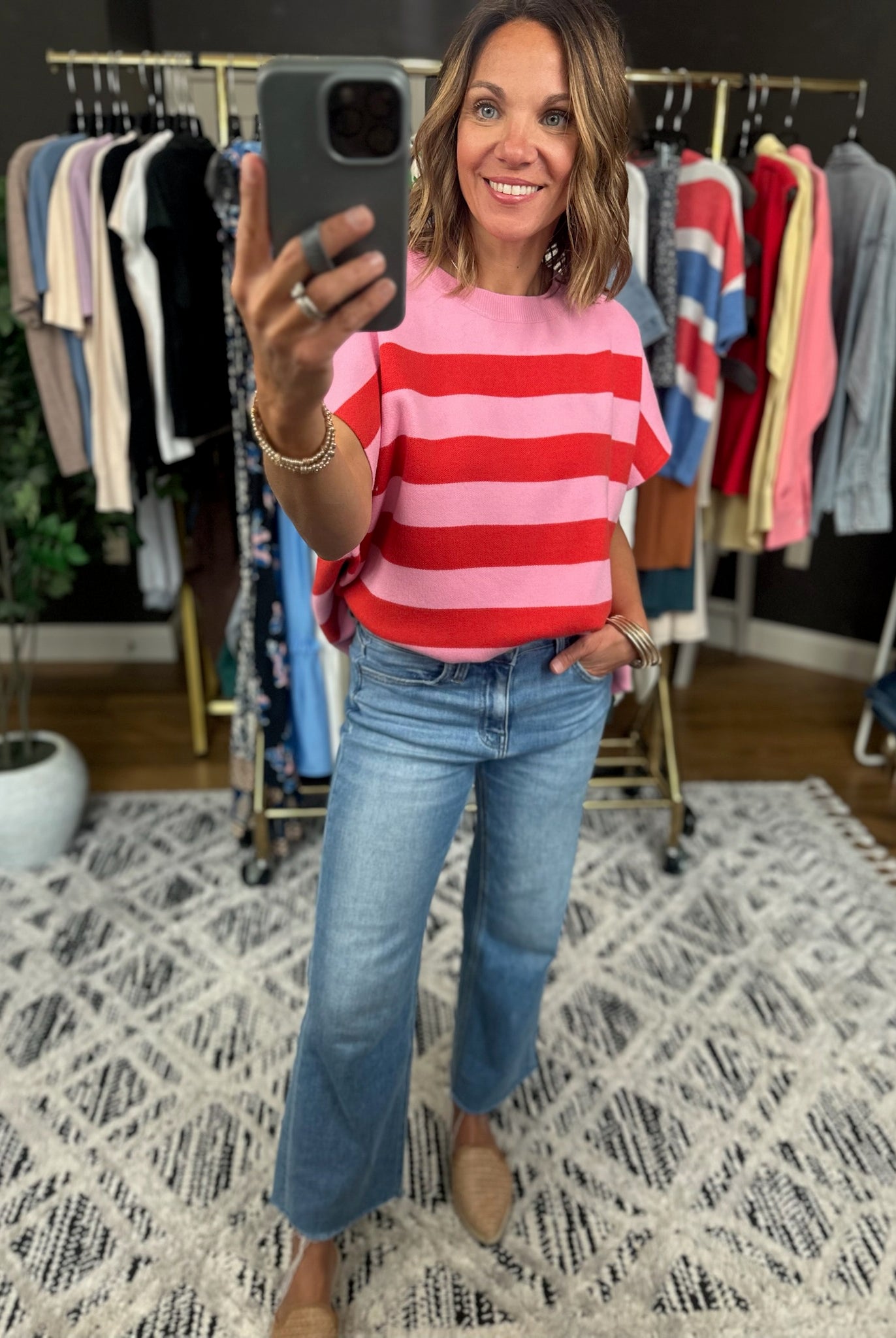 Match My Tone Striped Knit Top-Short Sleeves-Entro-Anna Kaytes Boutique, Women's Fashion Boutique in Grinnell, Iowa