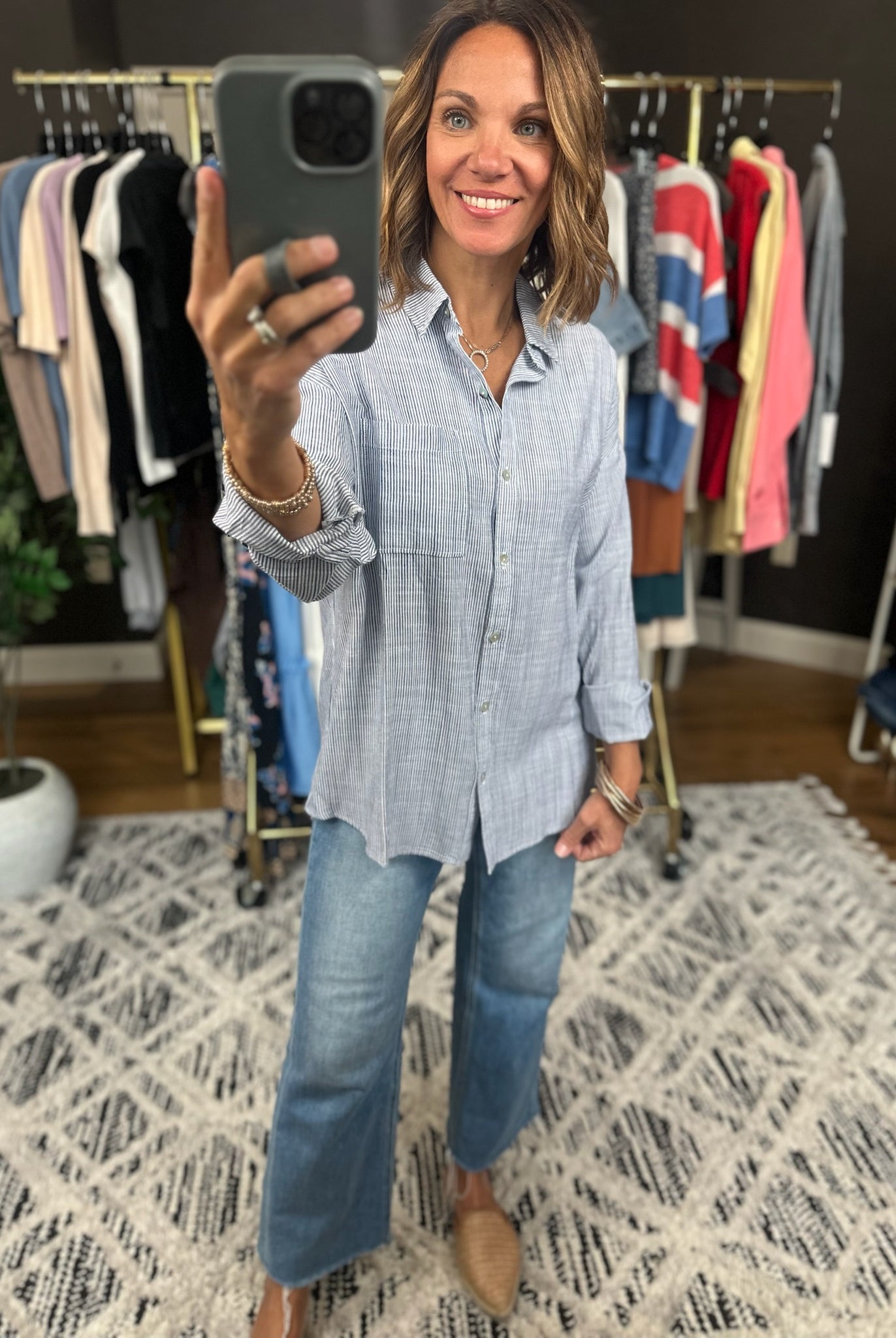 For My Comfort Linen-Blend Pocket Button-Down Top-Long Sleeves-Be cool-Anna Kaytes Boutique, Women's Fashion Boutique in Grinnell, Iowa
