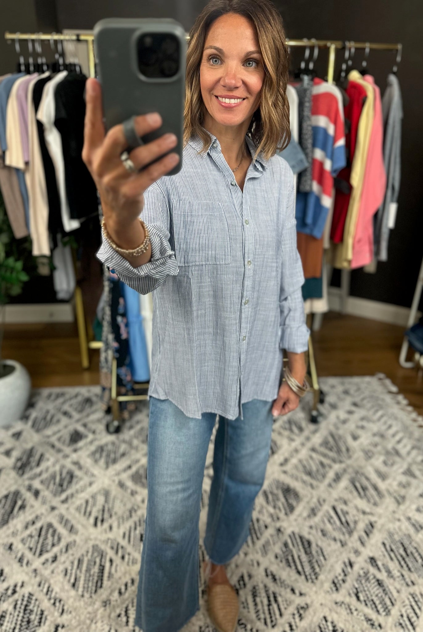 For My Comfort Linen-Blend Pocket Button-Down Top-Long Sleeves-Be cool-Anna Kaytes Boutique, Women's Fashion Boutique in Grinnell, Iowa