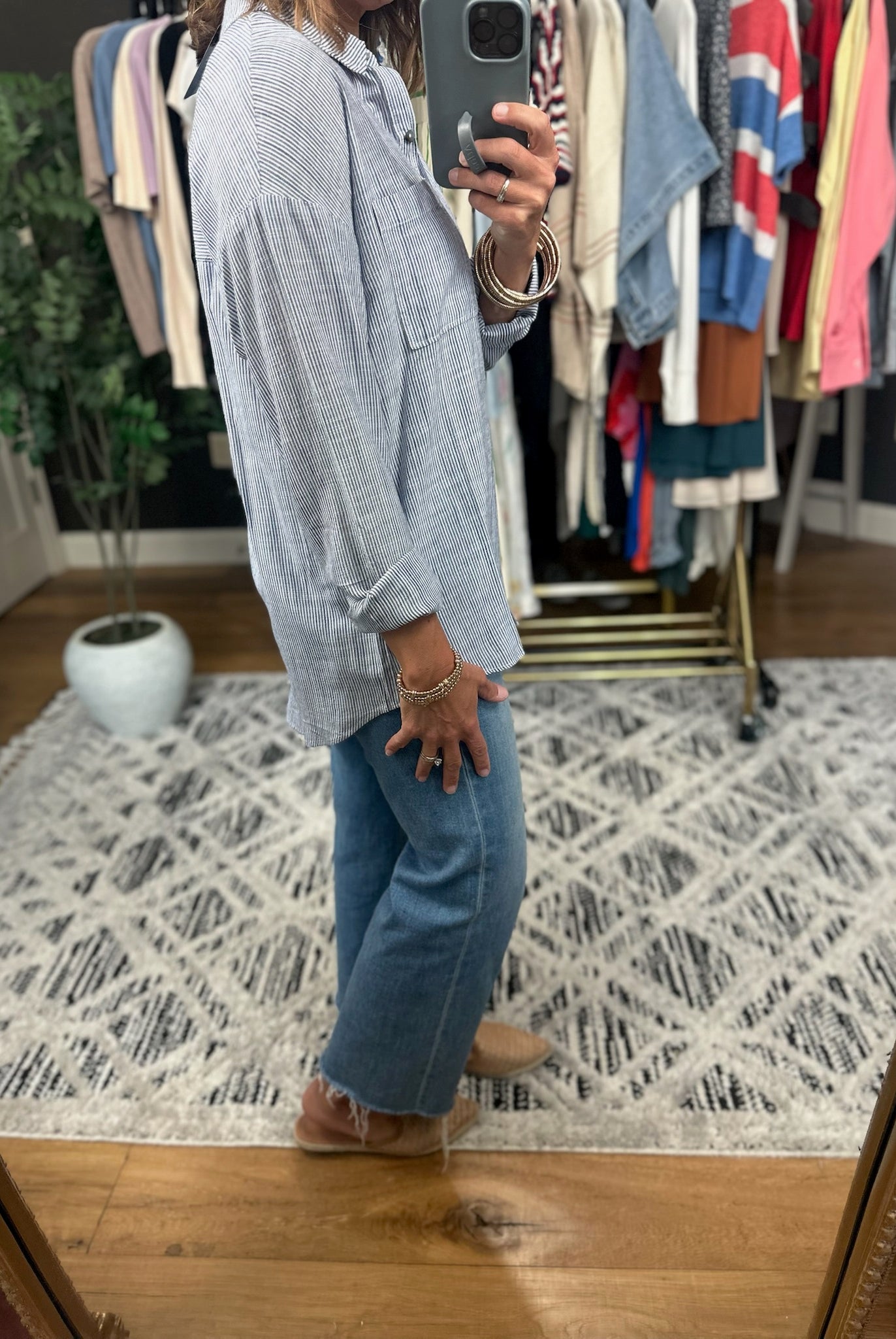 For My Comfort Linen-Blend Pocket Button-Down Top-Long Sleeves-Be cool-Anna Kaytes Boutique, Women's Fashion Boutique in Grinnell, Iowa