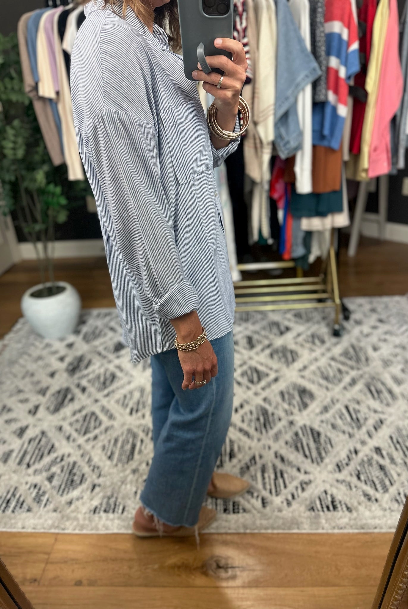 For My Comfort Linen-Blend Pocket Button-Down Top-Long Sleeves-Be cool-Anna Kaytes Boutique, Women's Fashion Boutique in Grinnell, Iowa