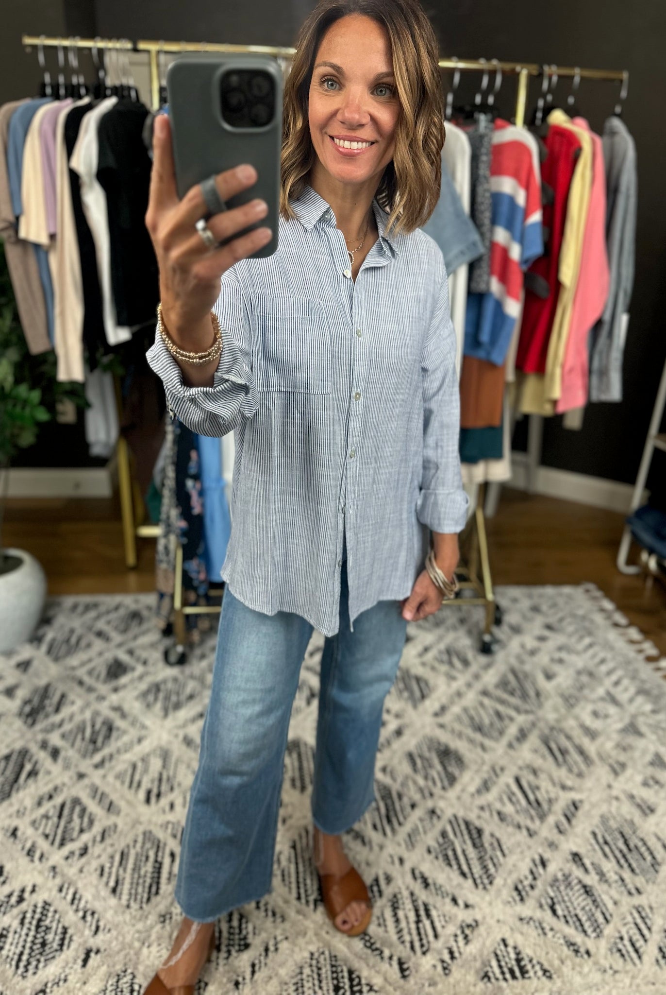 For My Comfort Linen-Blend Pocket Button-Down Top-Long Sleeves-Be cool-Anna Kaytes Boutique, Women's Fashion Boutique in Grinnell, Iowa
