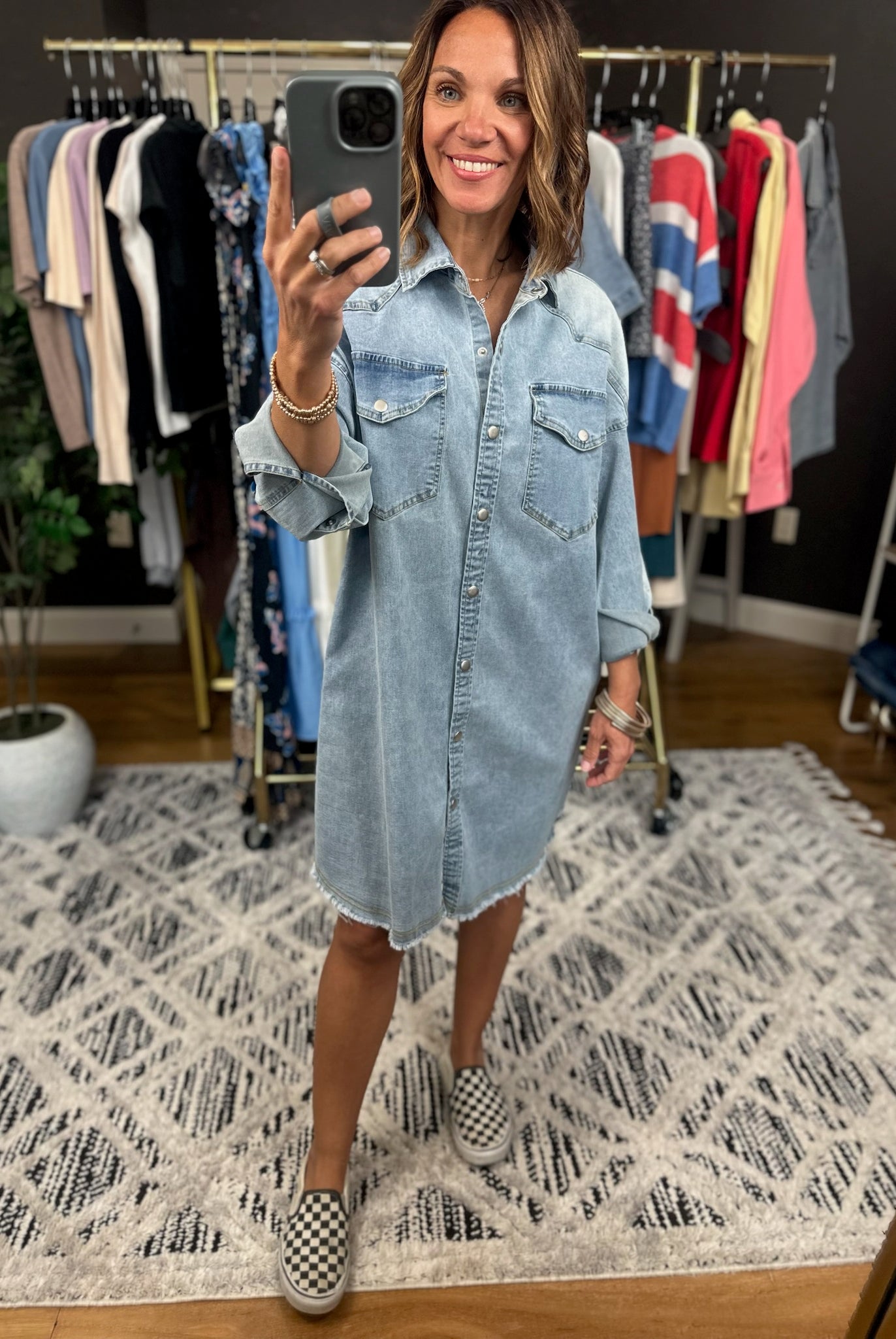 Better On My Side Button-Down Denim Dress-Dresses-Anniewear-Anna Kaytes Boutique, Women's Fashion Boutique in Grinnell, Iowa