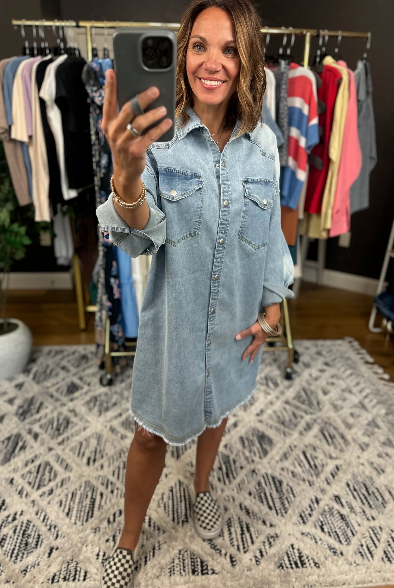 Better On My Side Button-Down Denim Dress-Dresses-Anniewear-Anna Kaytes Boutique, Women's Fashion Boutique in Grinnell, Iowa